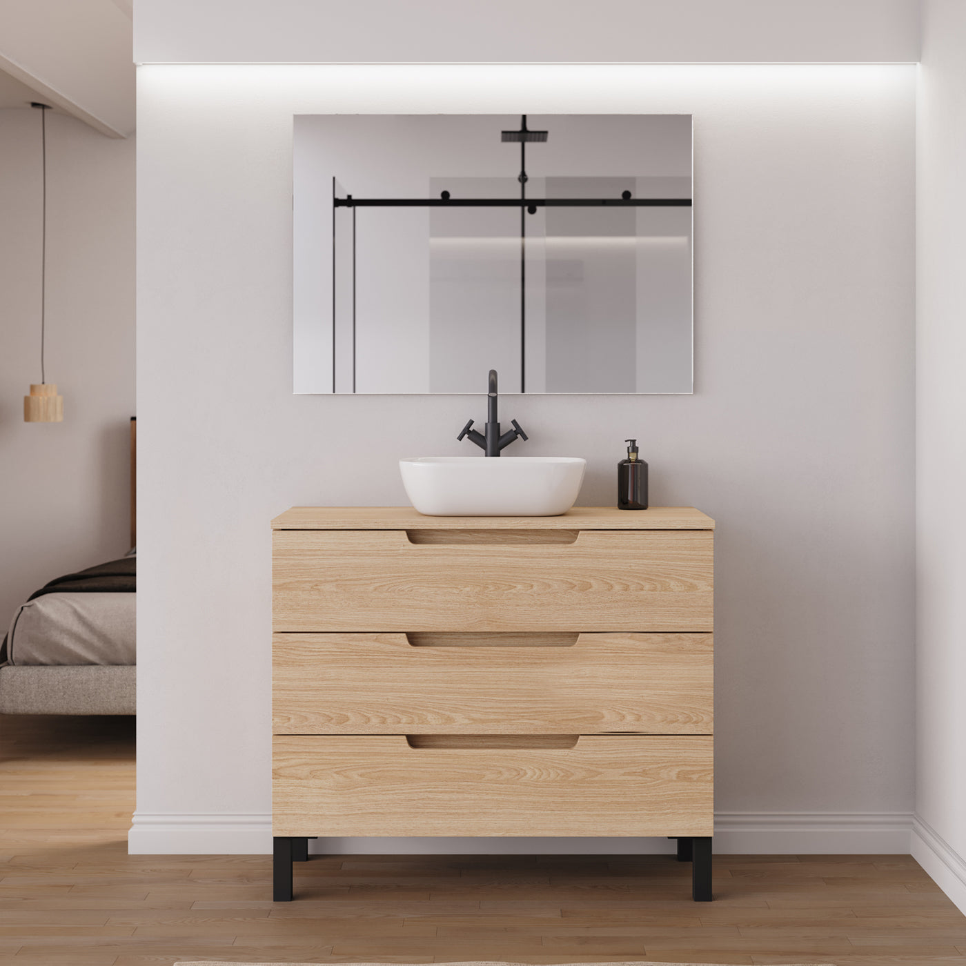 Ambiance meuble salle de bain RIZA 100cm roble era vasque zeus