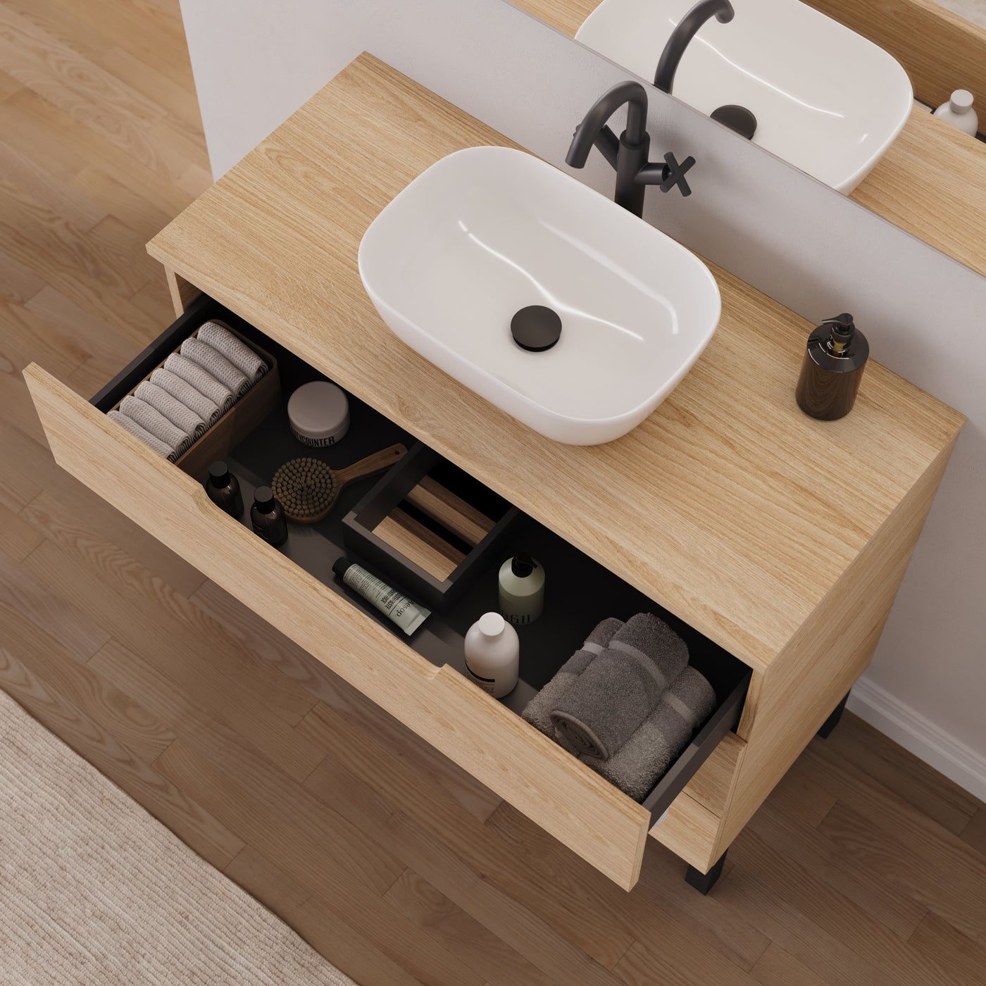 Meuble salle de bain RIZA 100cm roble era vasque zeus vue dessus