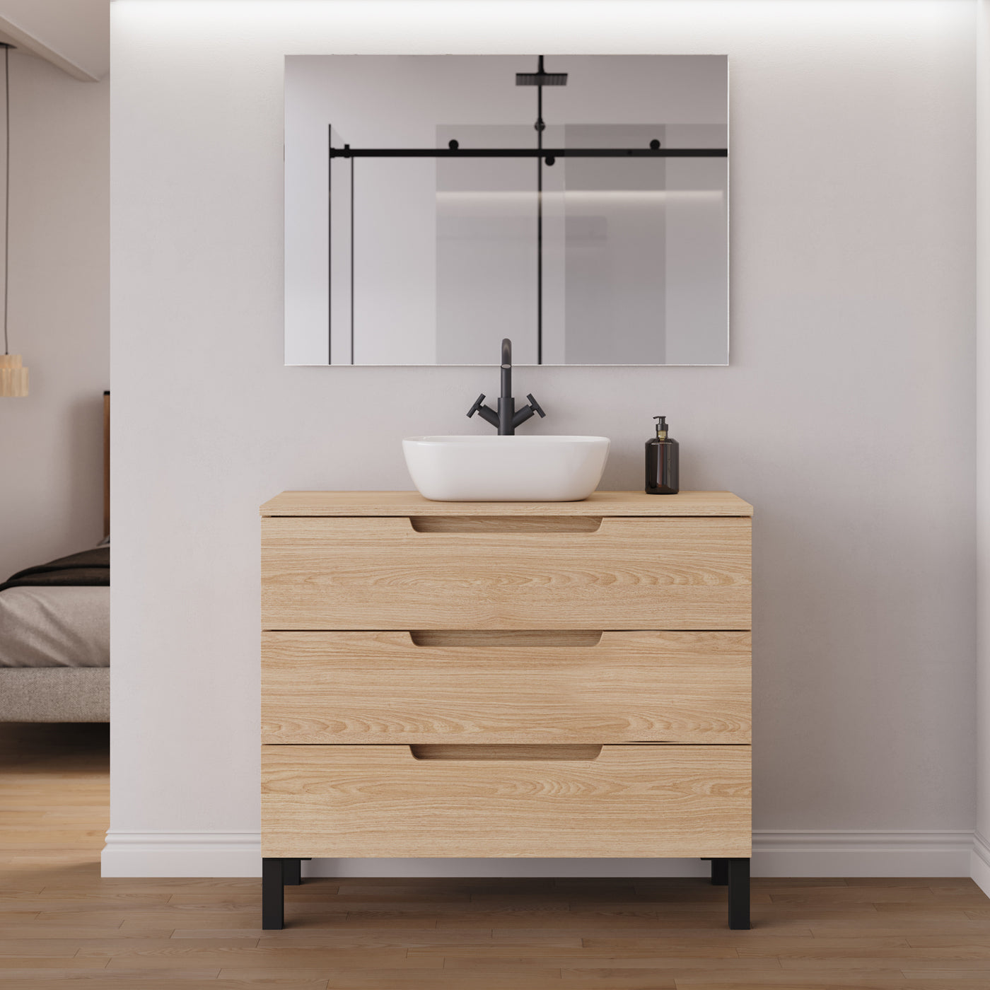 Meuble salle de bain RIZA 100cm roble era vasque zeus miroir