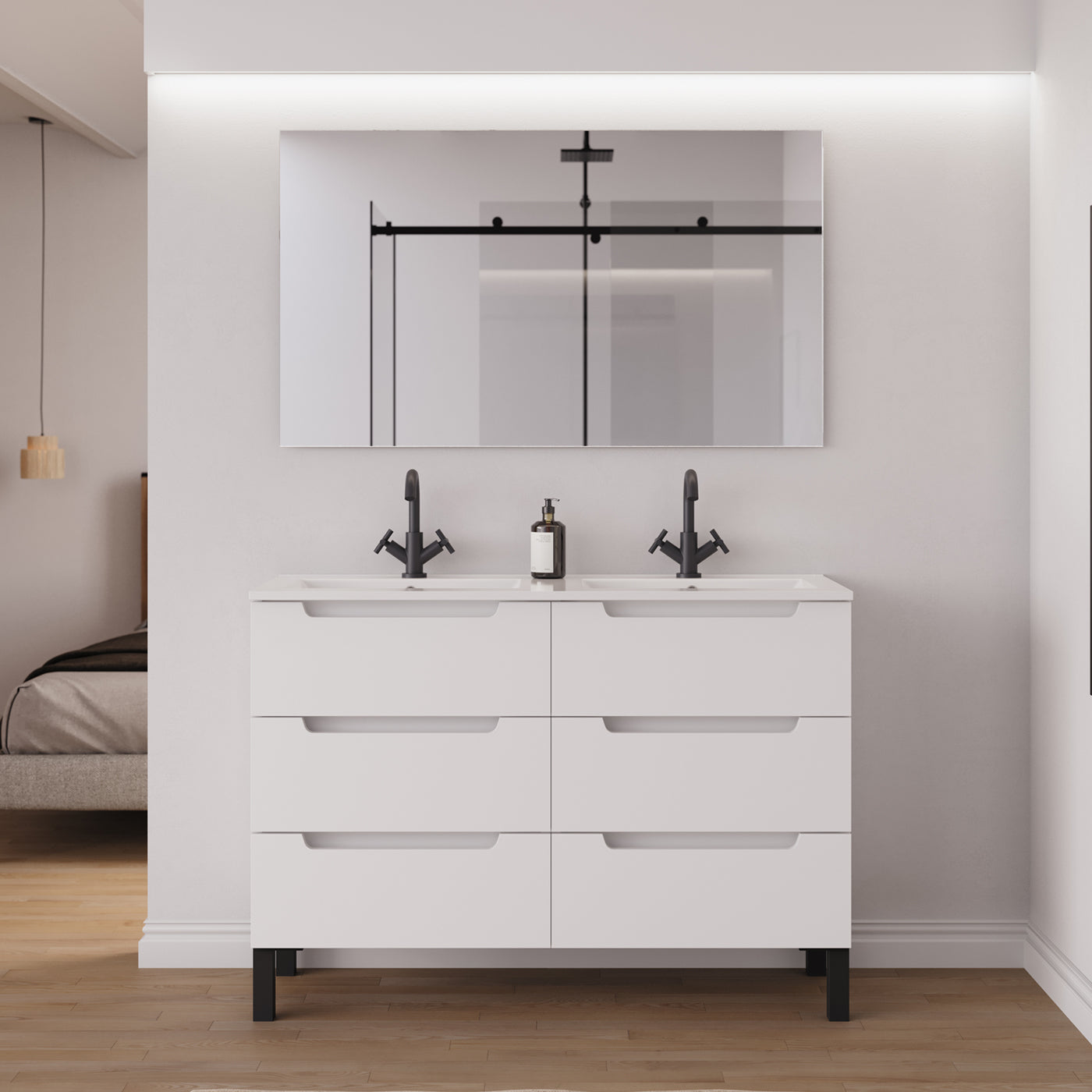 Ambiance Meuble salle de bain RIZA 120cm 6 tiroirs blanc double vasque