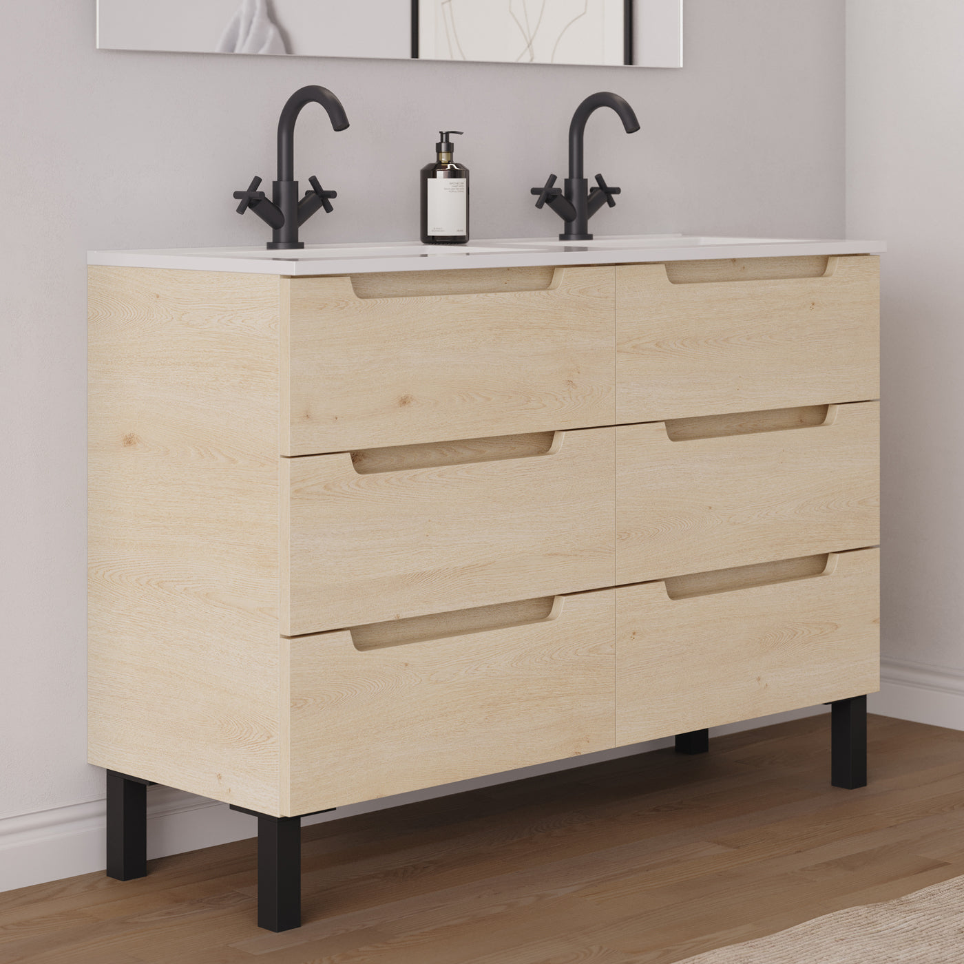 Meuble salle de bain RIZA 120cm 6 tiroirs calima double vasque vue côté