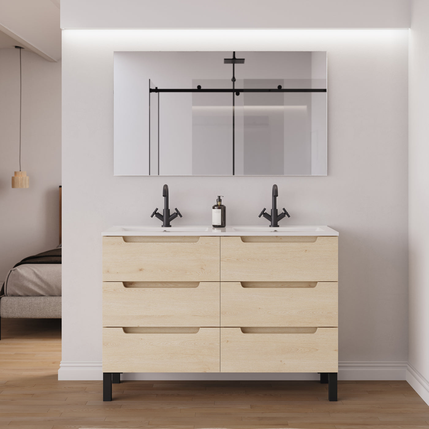 Ambiance Meuble salle de bain RIZA 120cm 6 tiroirs calima double vasque