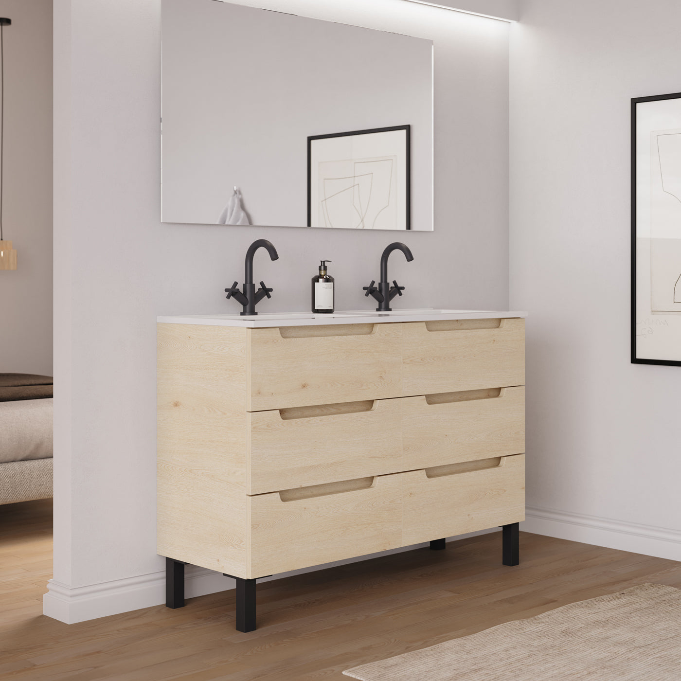 Ambiance Meuble salle de bain RIZA 120cm 6 tiroirs calima double vasque vue côté