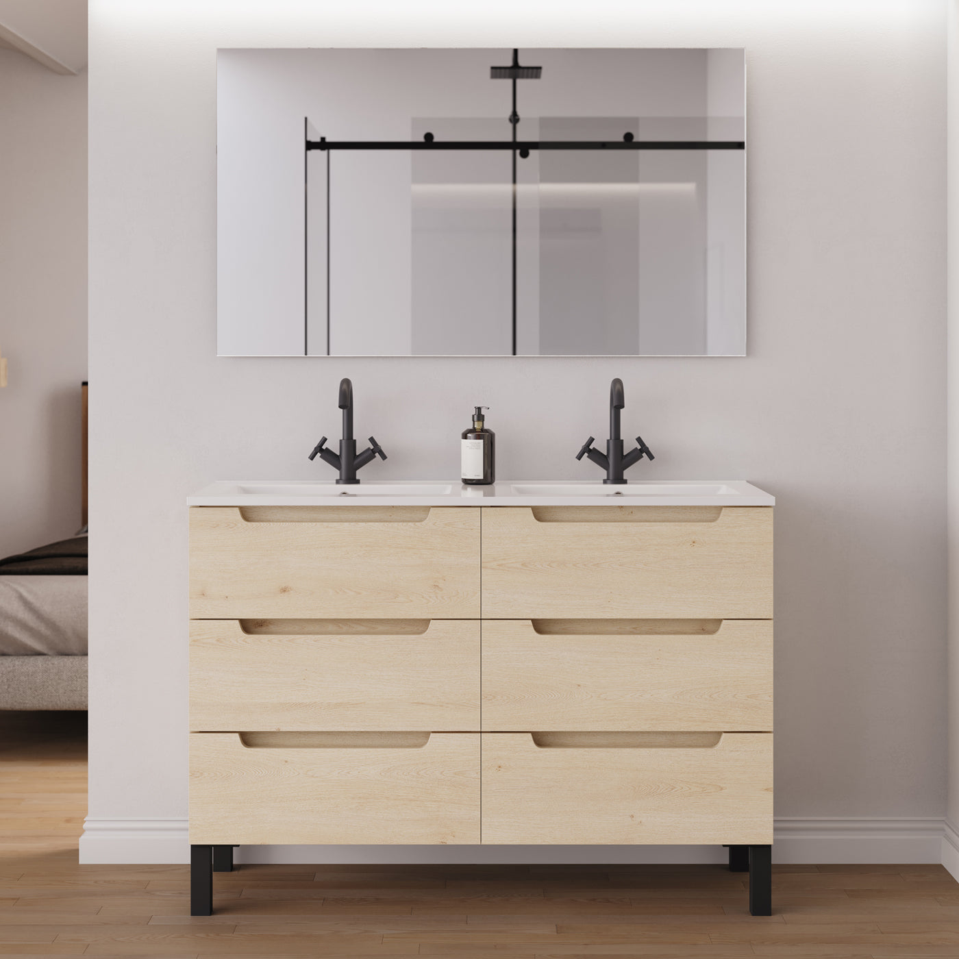 Meuble salle de bain RIZA 120cm 6 tiroirs calima double vasque miroir