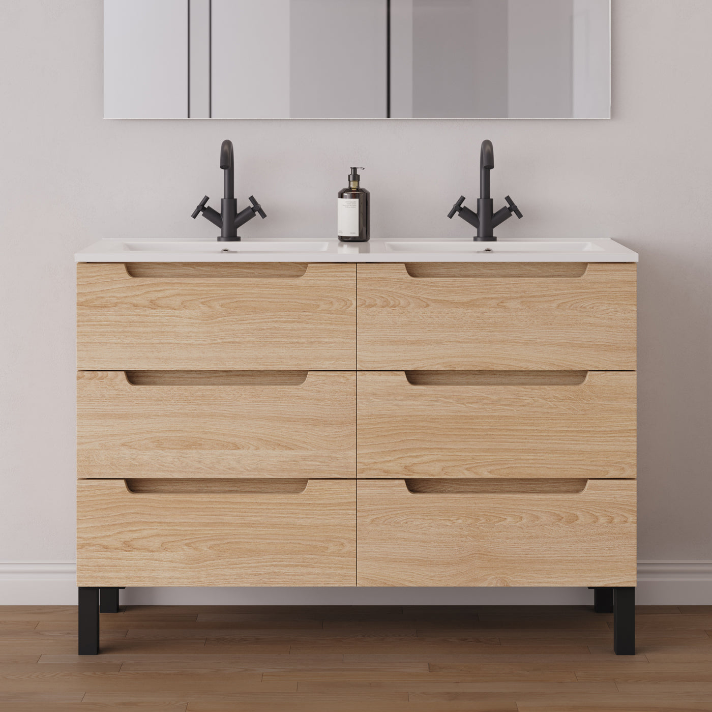 Meuble salle de bain RIZA 120cm 6 tiroirs roble era double vasque