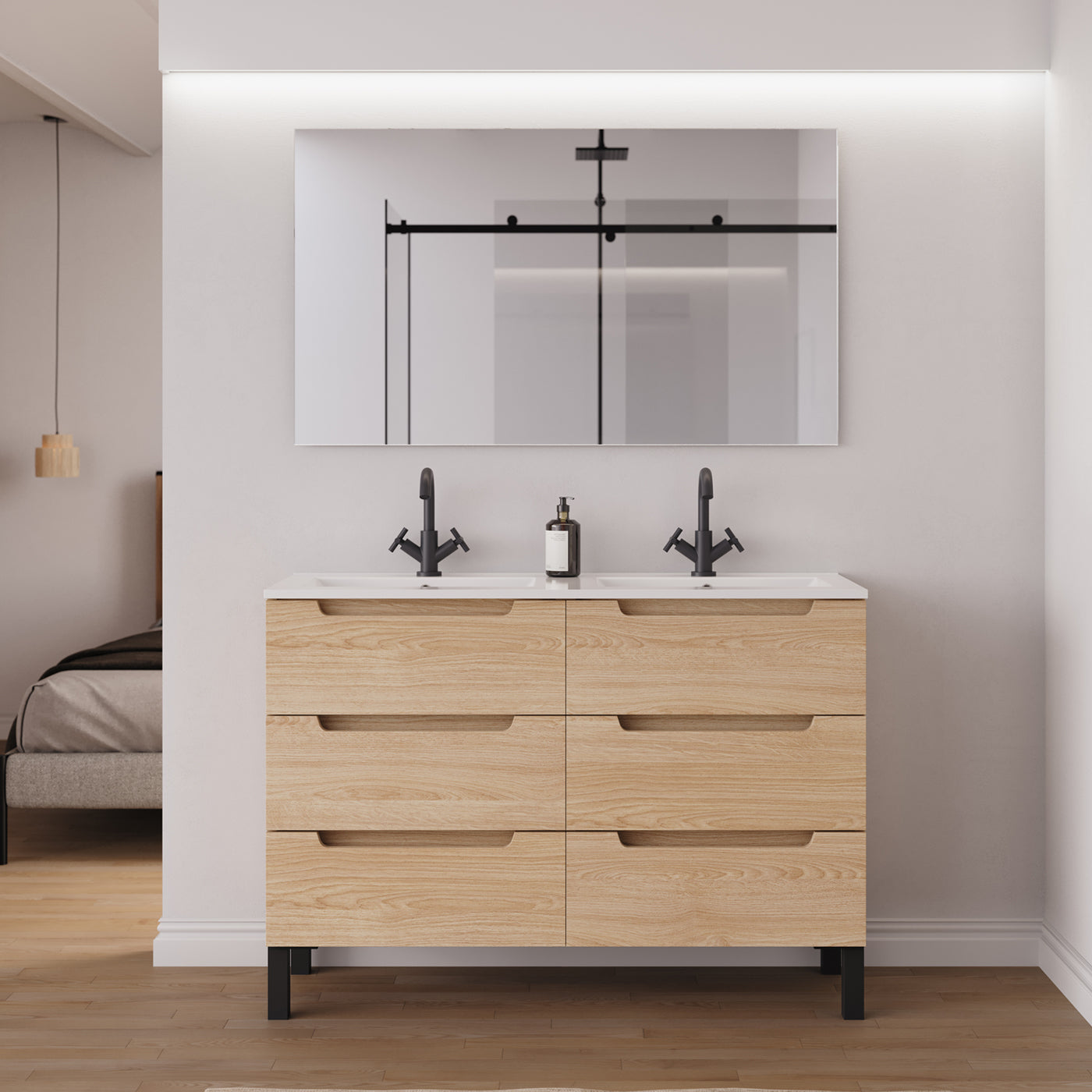 Ambiance Meuble salle de bain RIZA 120cm 6 tiroirs roble era double vasque