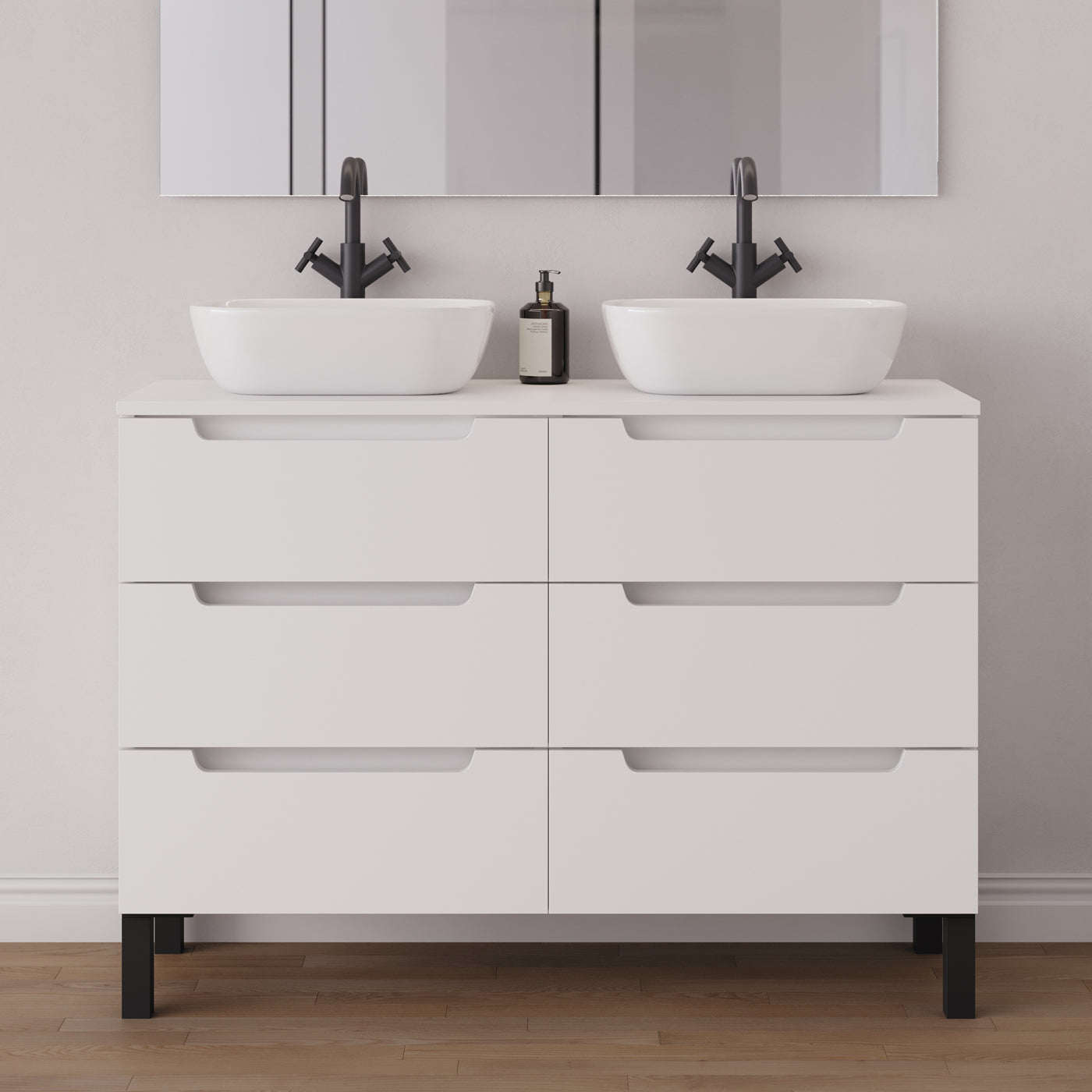 Meuble salle de bain RIZA 120cm 6 tiroirs blanc double vasque zeus