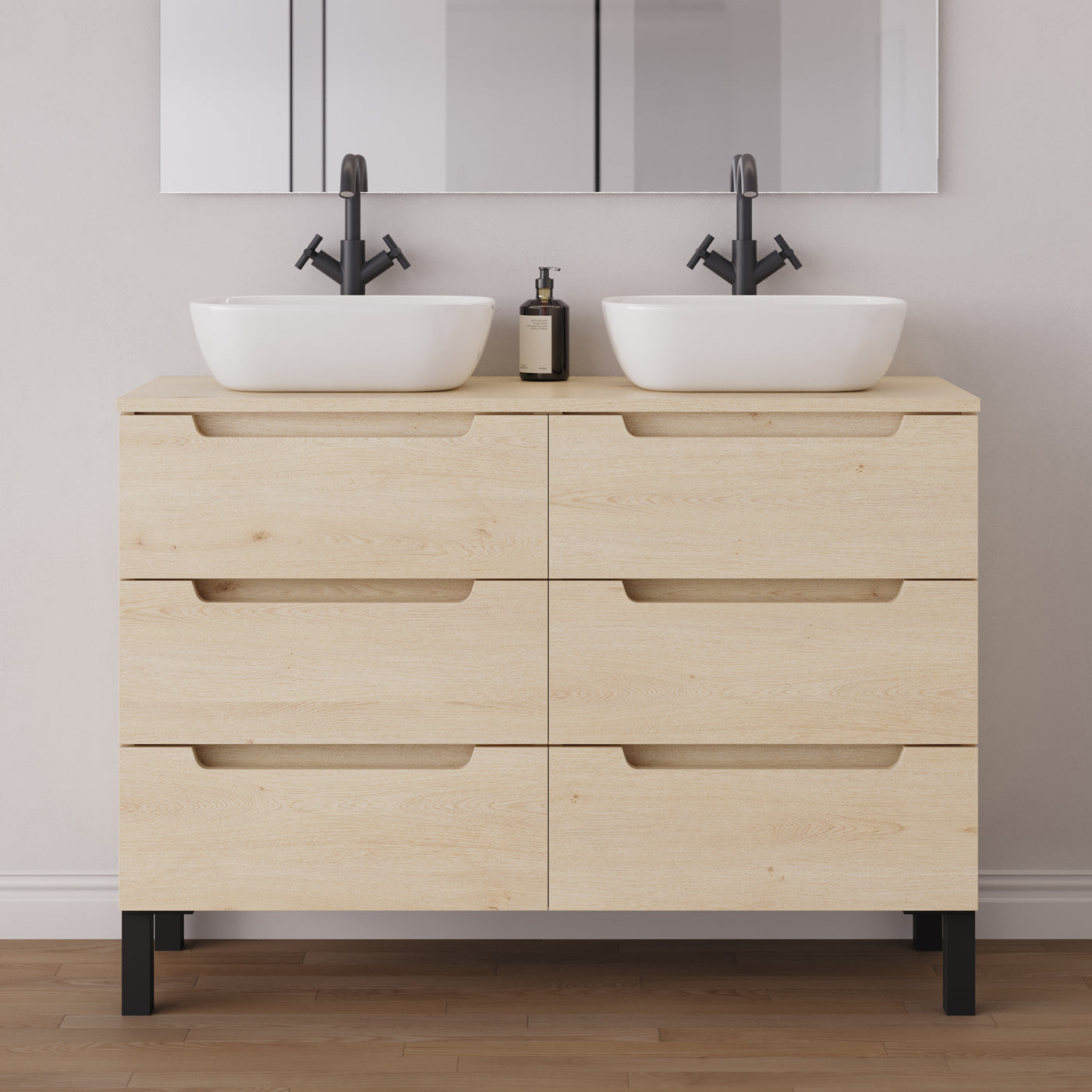 Meuble salle de bain RIZA 120cm 6 tiroirs calima double vasque zeus