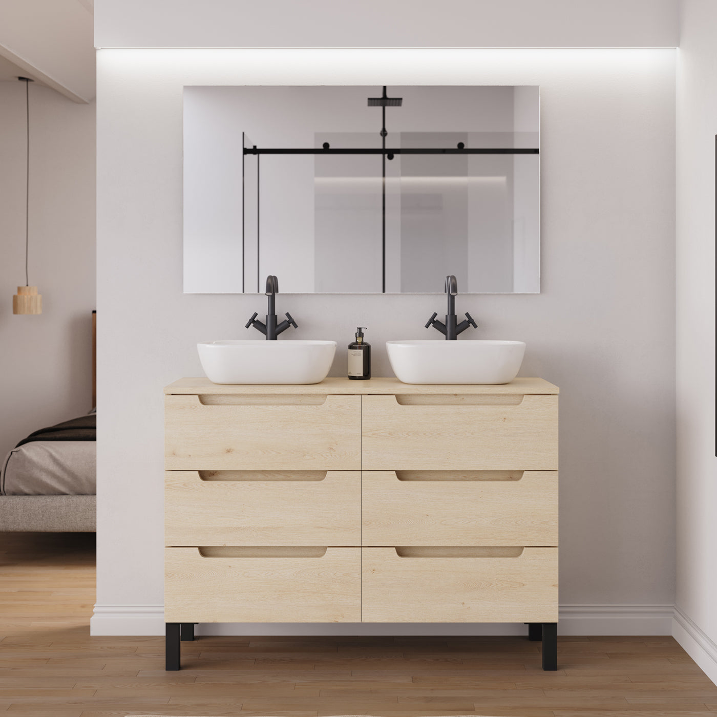 Ambiance Meuble salle de bain RIZA 120cm 6 tiroirs calima double vasque zeus