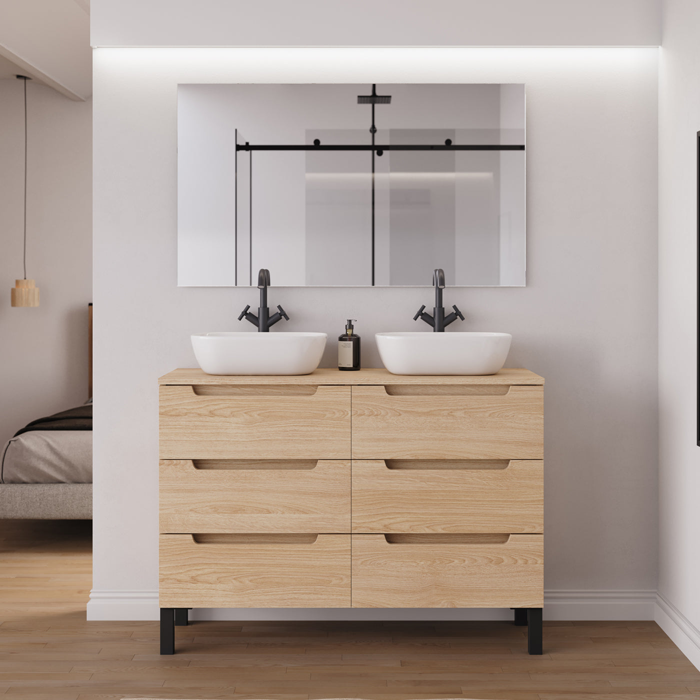 Ambiance Meuble salle de bain RIZA 120cm 6 tiroirs roble era double vasque zeus