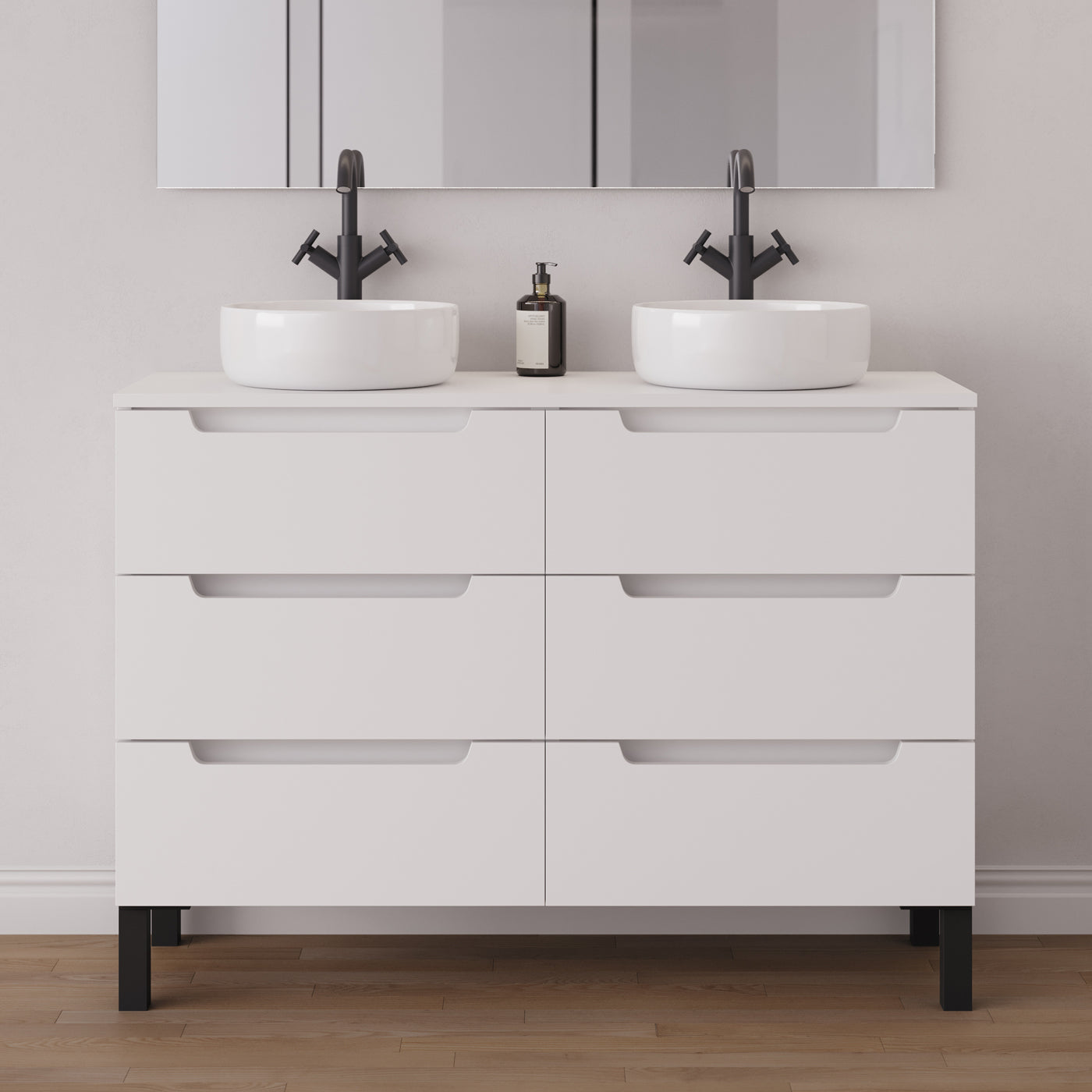 Meuble salle de bain RIZA 120cm 6 tiroirs blanc double vasque ares