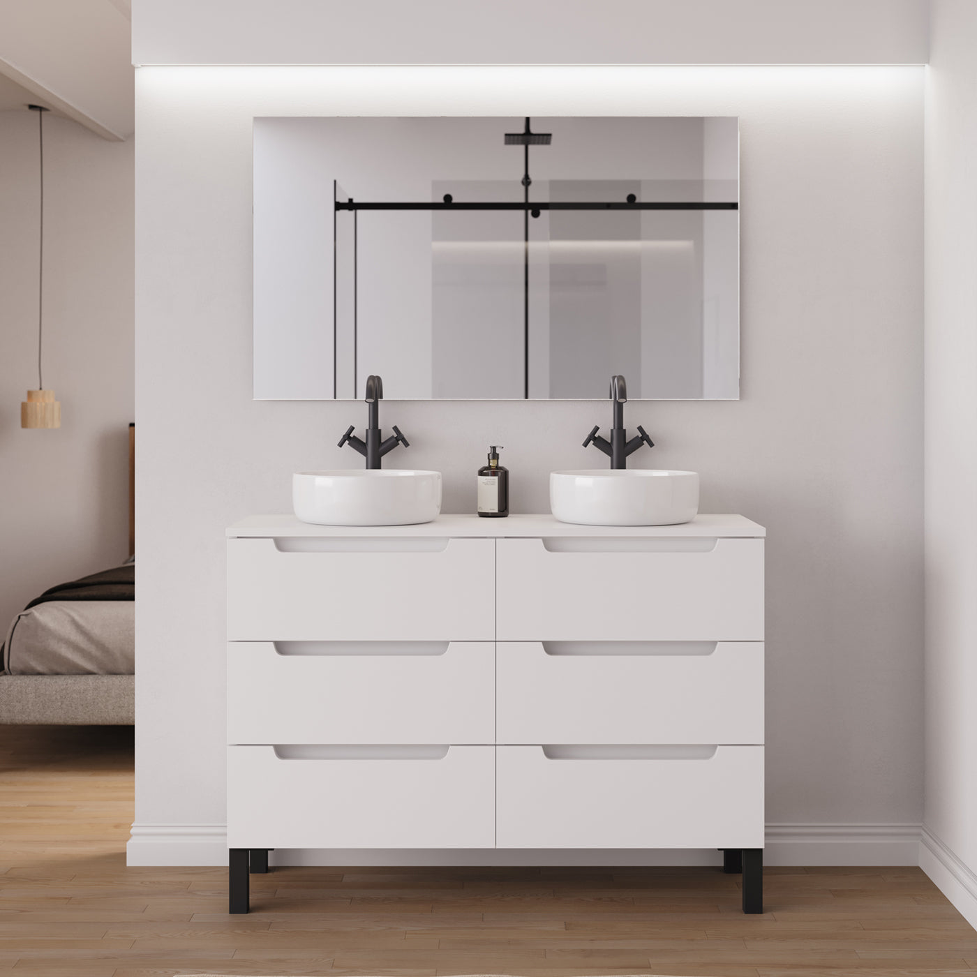 Ambiance Meuble salle de bain RIZA 120cm 6 tiroirs blanc double vasque ares