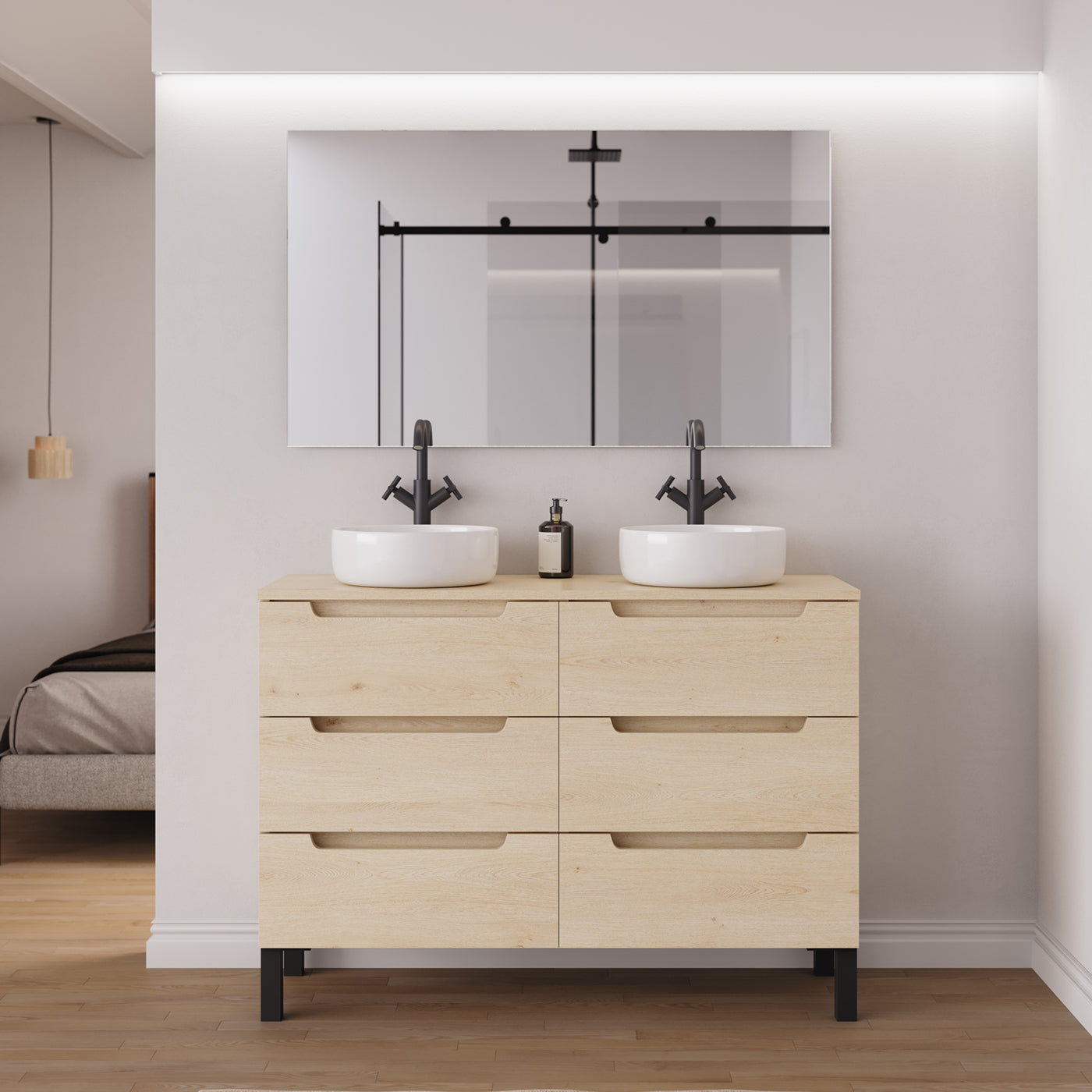 Ambiance Meuble salle de bain RIZA 120cm 6 tiroirs calima double vasque ares