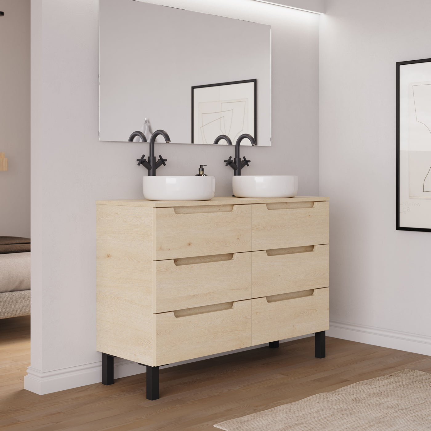 Ambiance Meuble salle de bain RIZA 120cm 6 tiroirs calima double vasque ares vue côté
