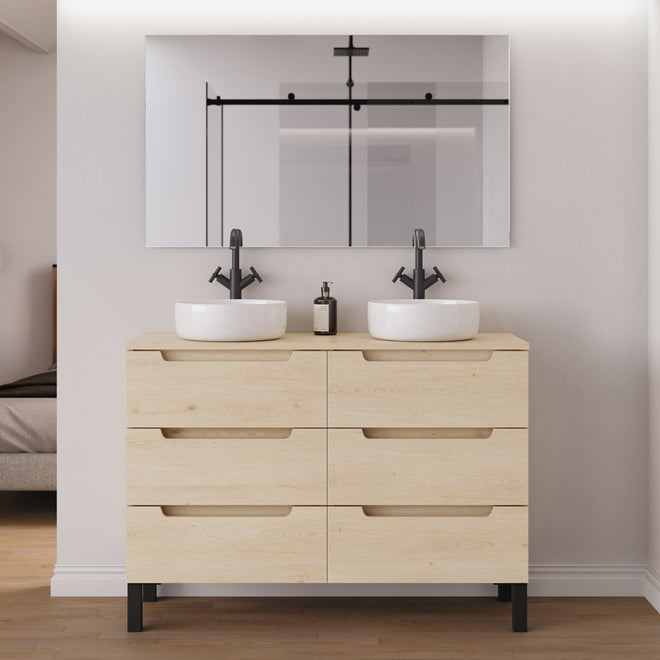 Meuble salle de bain RIZA 120cm 6 tiroirs calima double vasque ares miroir