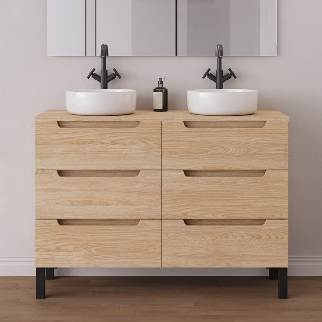 Meuble salle de bain RIZA 120cm 6 tiroirs roble era double vasque ares