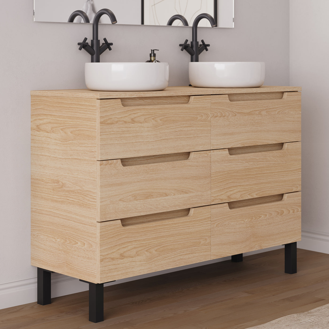 Meuble salle de bain RIZA 120cm 6 tiroirs roble era double vasque ares vue côté