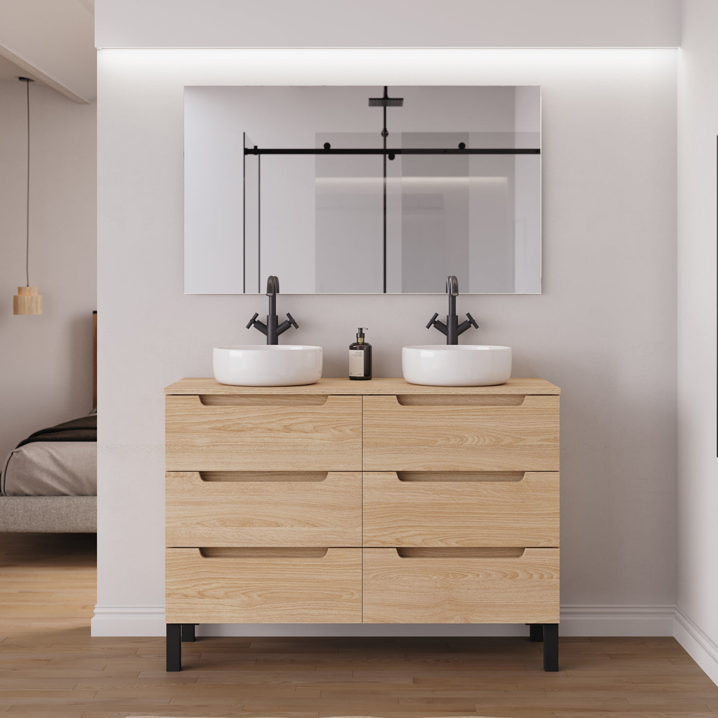 Ambiance Meuble salle de bain RIZA 120cm 6 tiroirs roble era double vasque ares