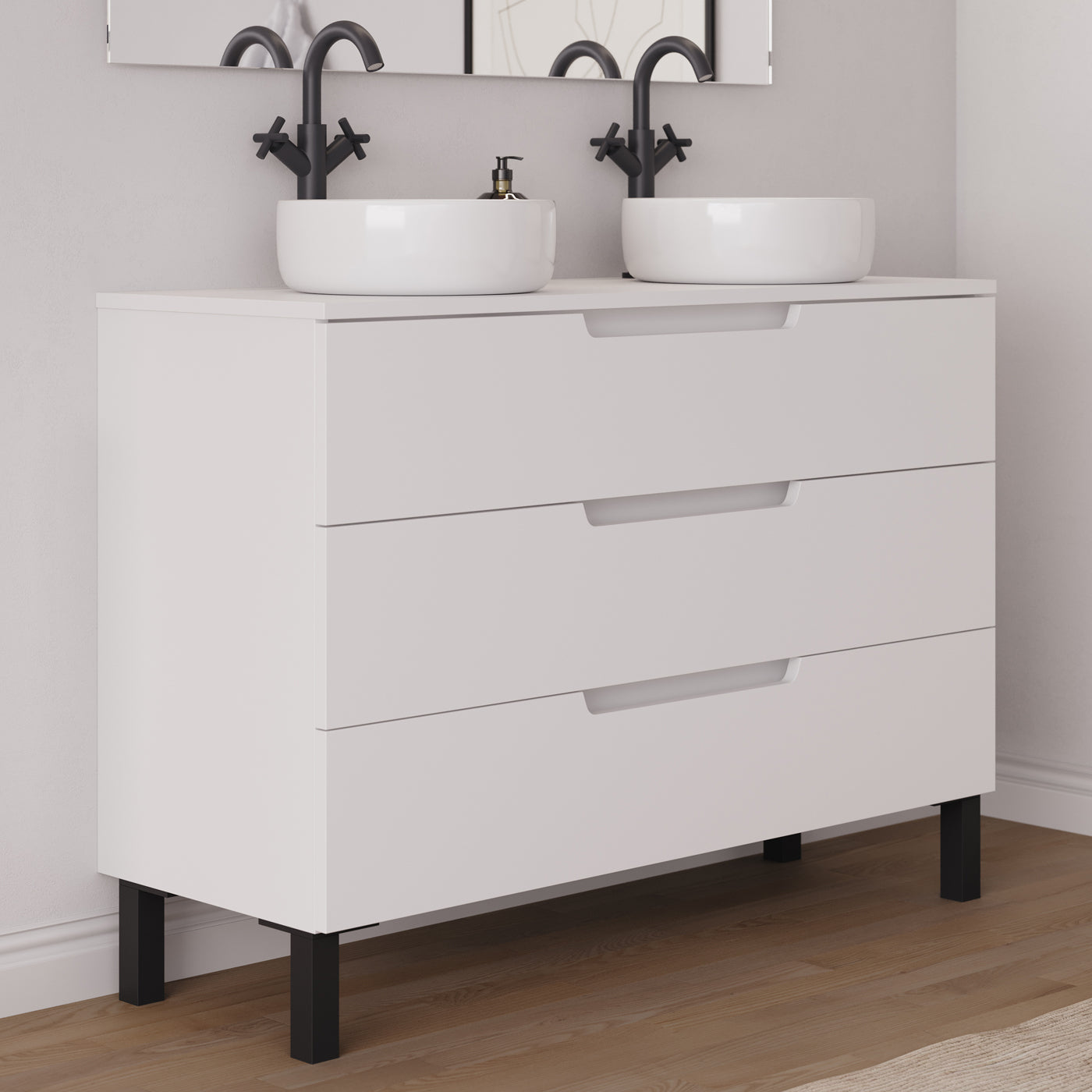 Meuble salle de bain RIZA 120cm blanc double vasque ares vue côté