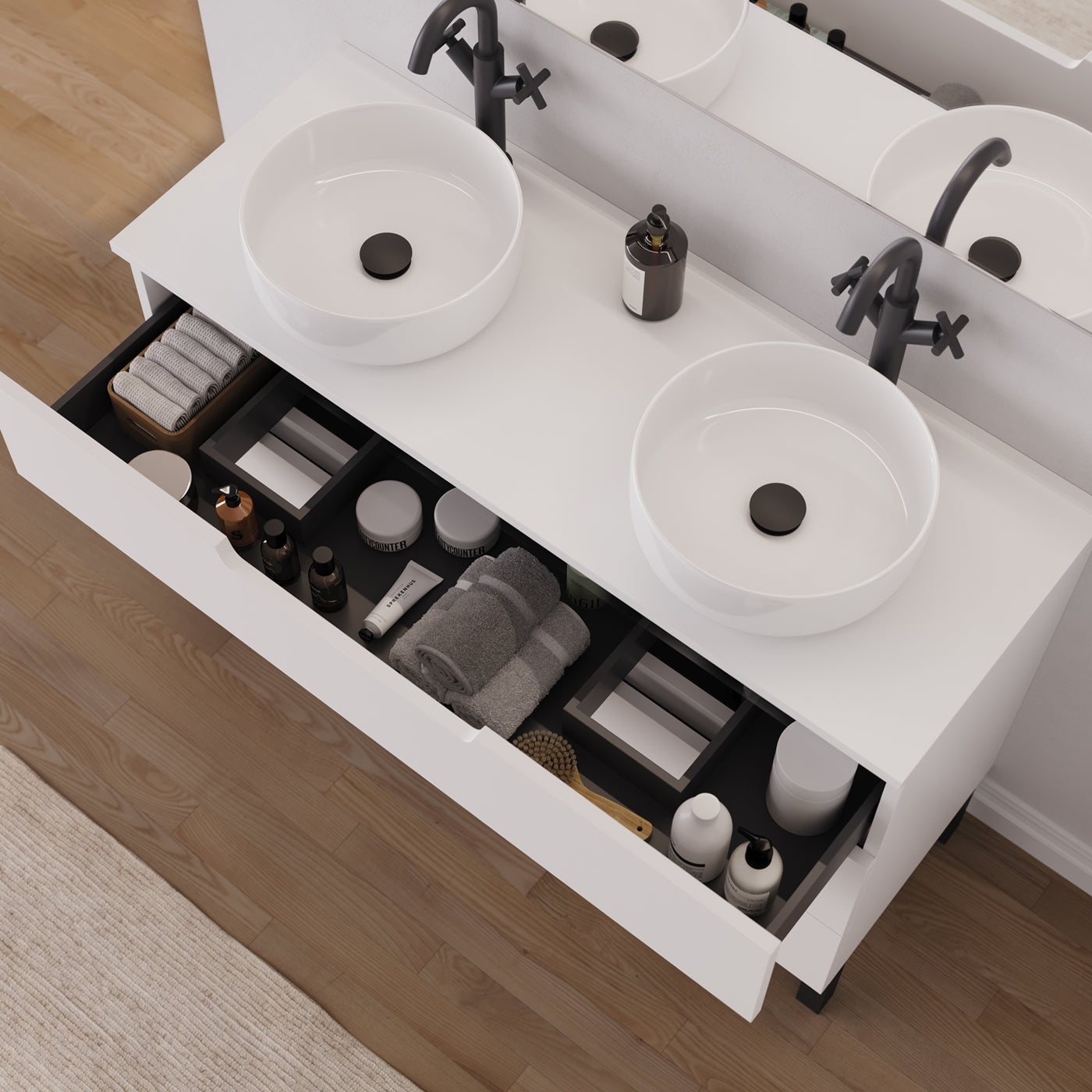 Meuble salle de bain RIZA 120cm blanc double vasque ares vue dessus