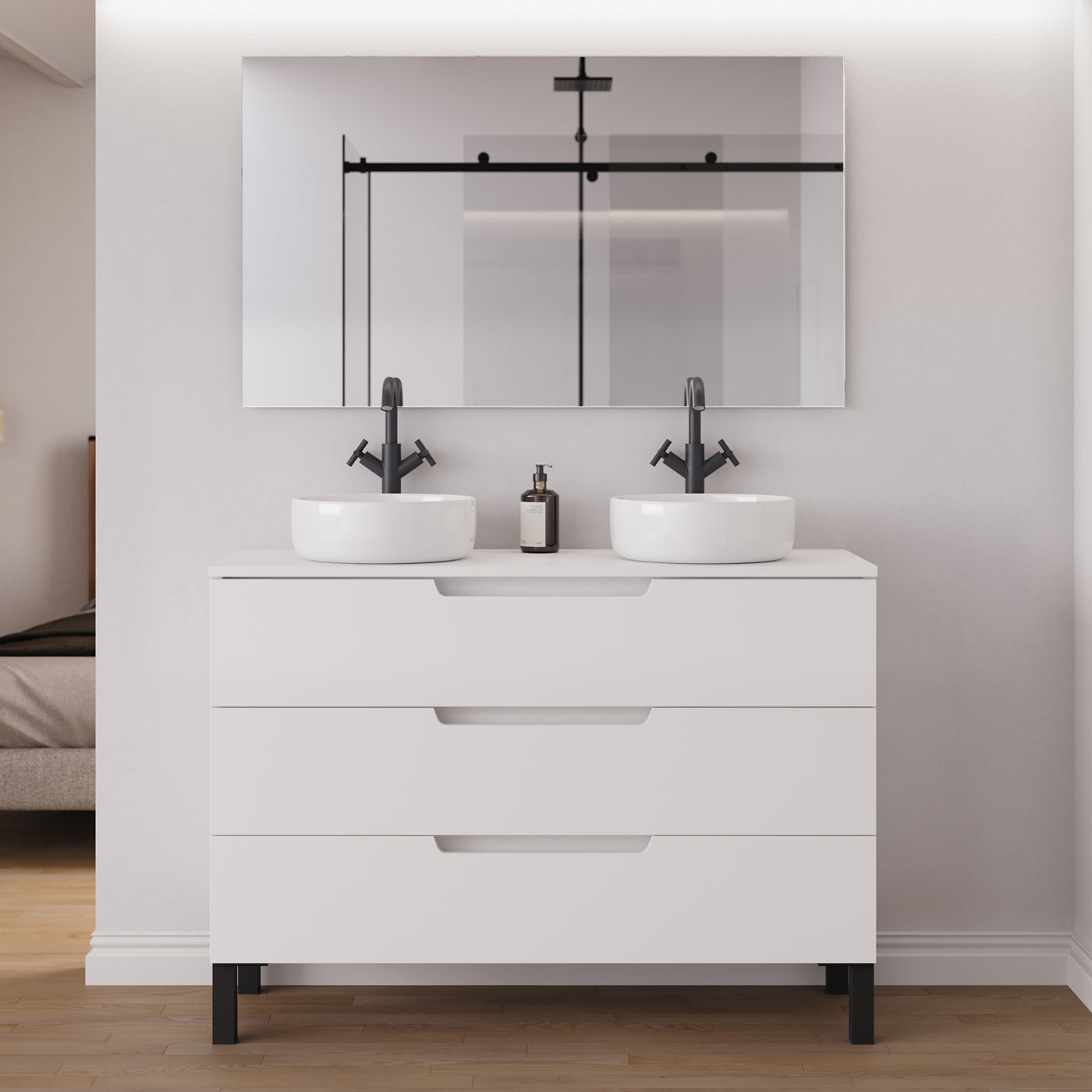 Meuble salle de bain RIZA 120cm blanc double vasque ares miroir