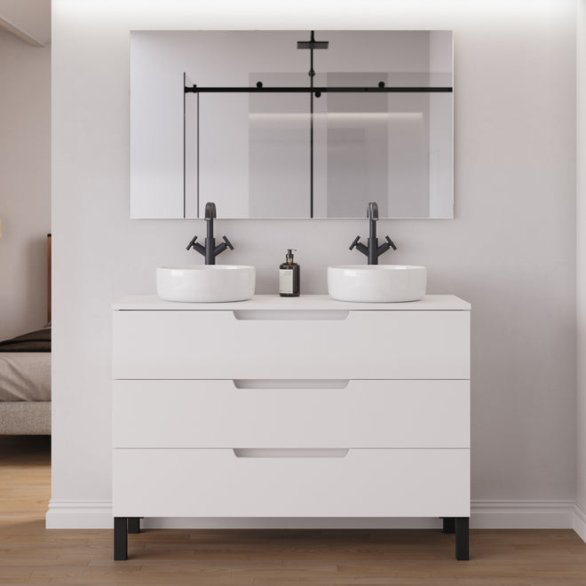 Meuble salle de bain RIZA 120cm blanc double vasque ares miroir