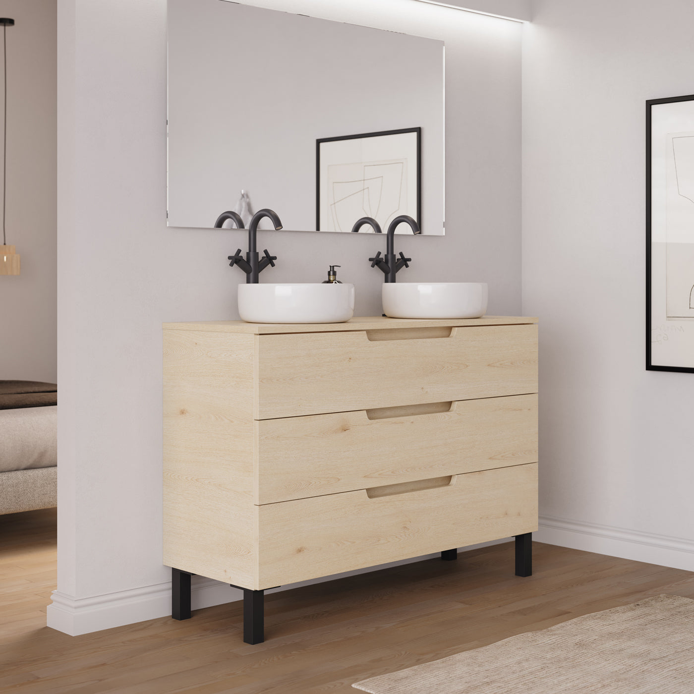 Ambiance Meuble salle de bain RIZA 120cm calima double vasque ares vue profil
