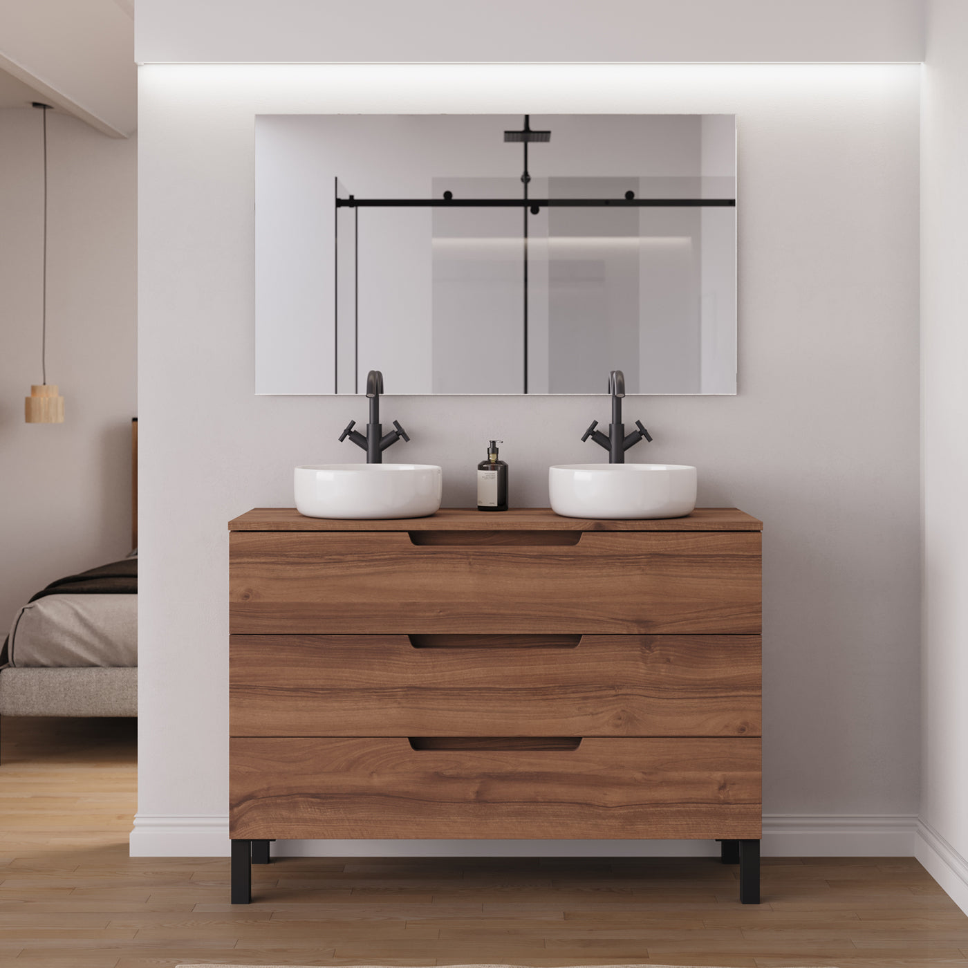 Ambiance Meuble salle de bain RIZA 120cm noyer double vasque ares