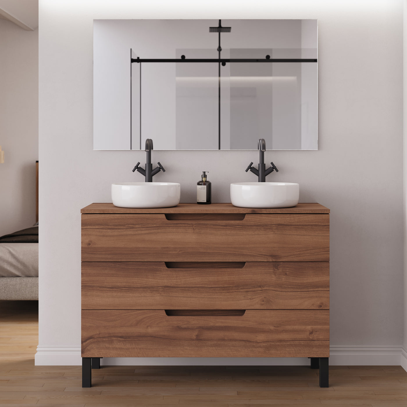 Meuble salle de bain RIZA 120cm noyer double vasque ares miroir