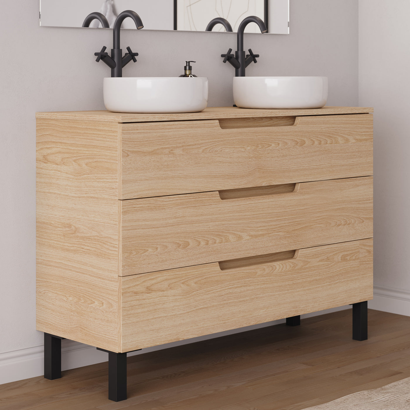 Meuble salle de bain RIZA 120cm roble era double vasque ares vue profil