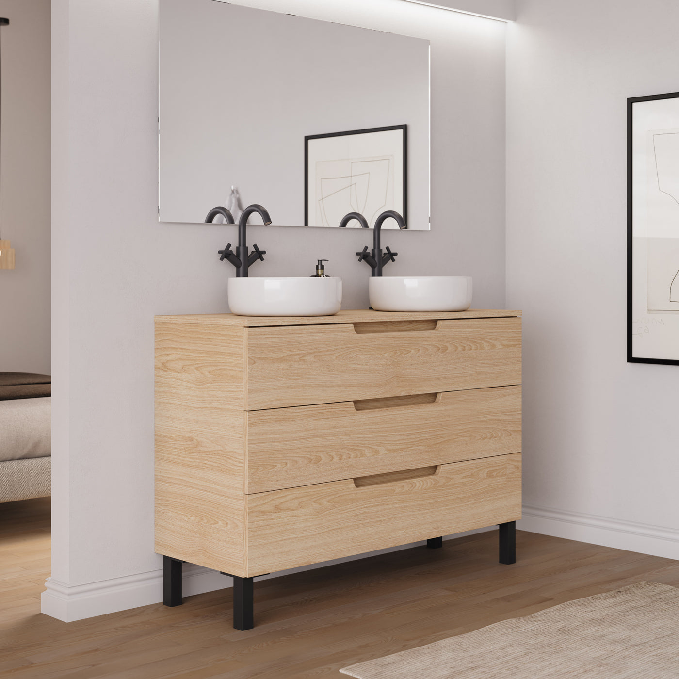 Ambiance Meuble salle de bain RIZA 120cm roble era double vasque ares vue profil