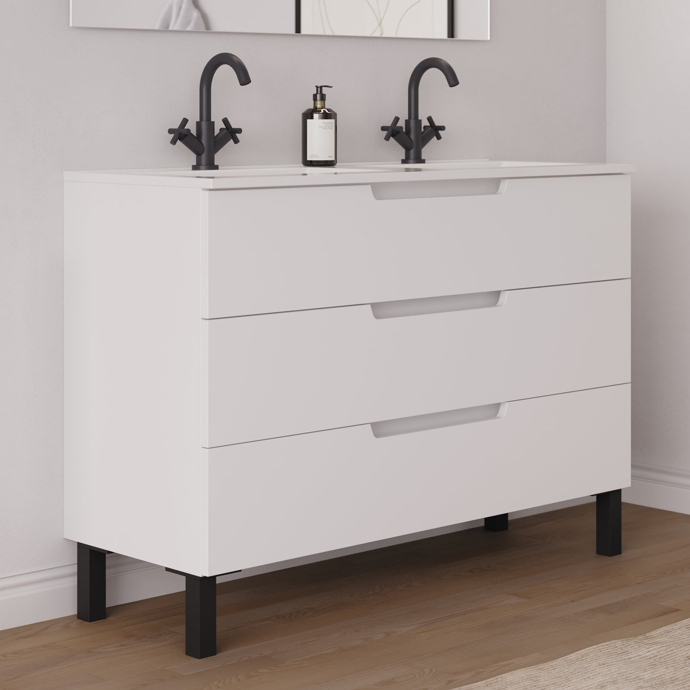 Meuble salle de bain RIZA 120cm  blanc double vasque vue profil