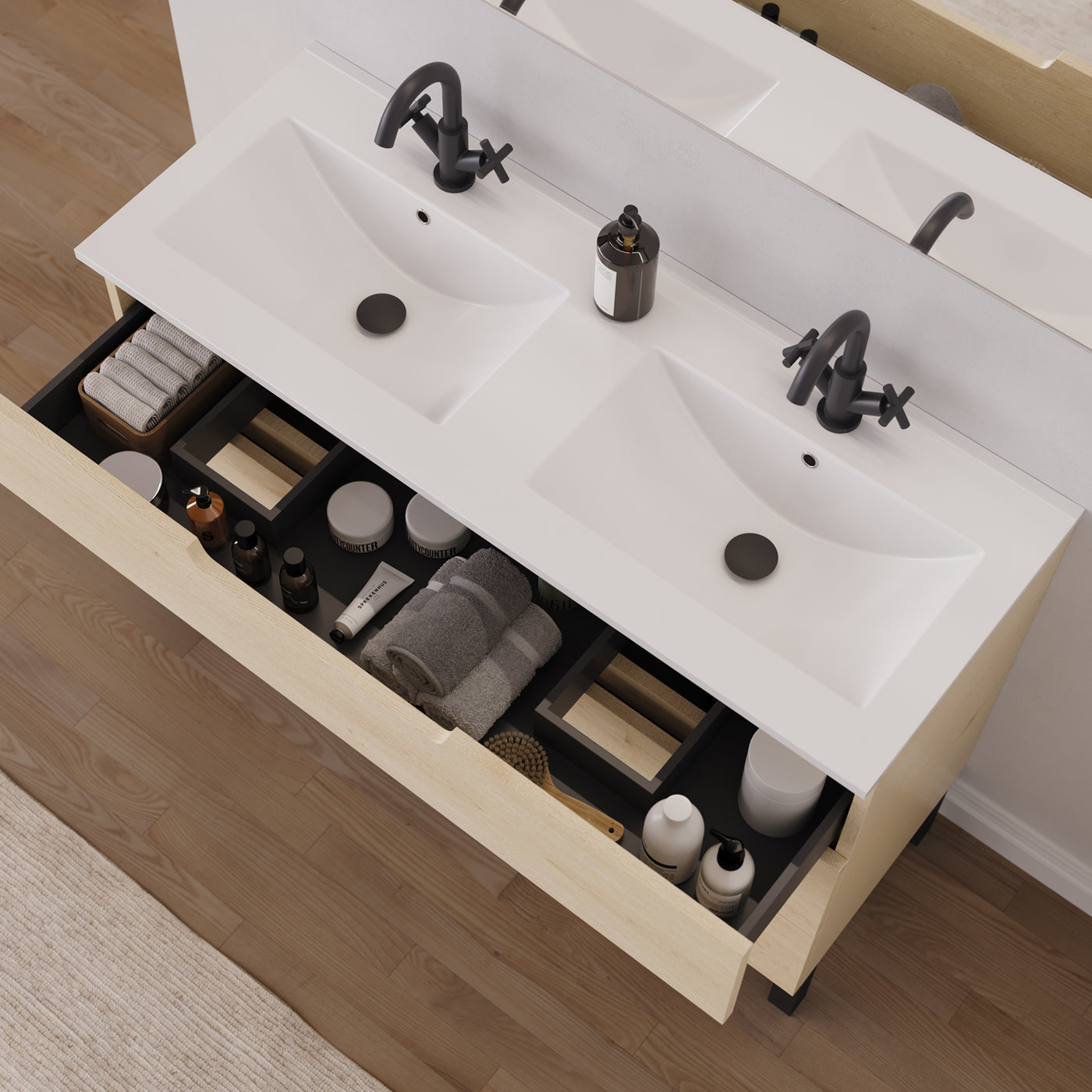 Meuble salle de bain RIZA 120cm  calima double vasque vue dessus