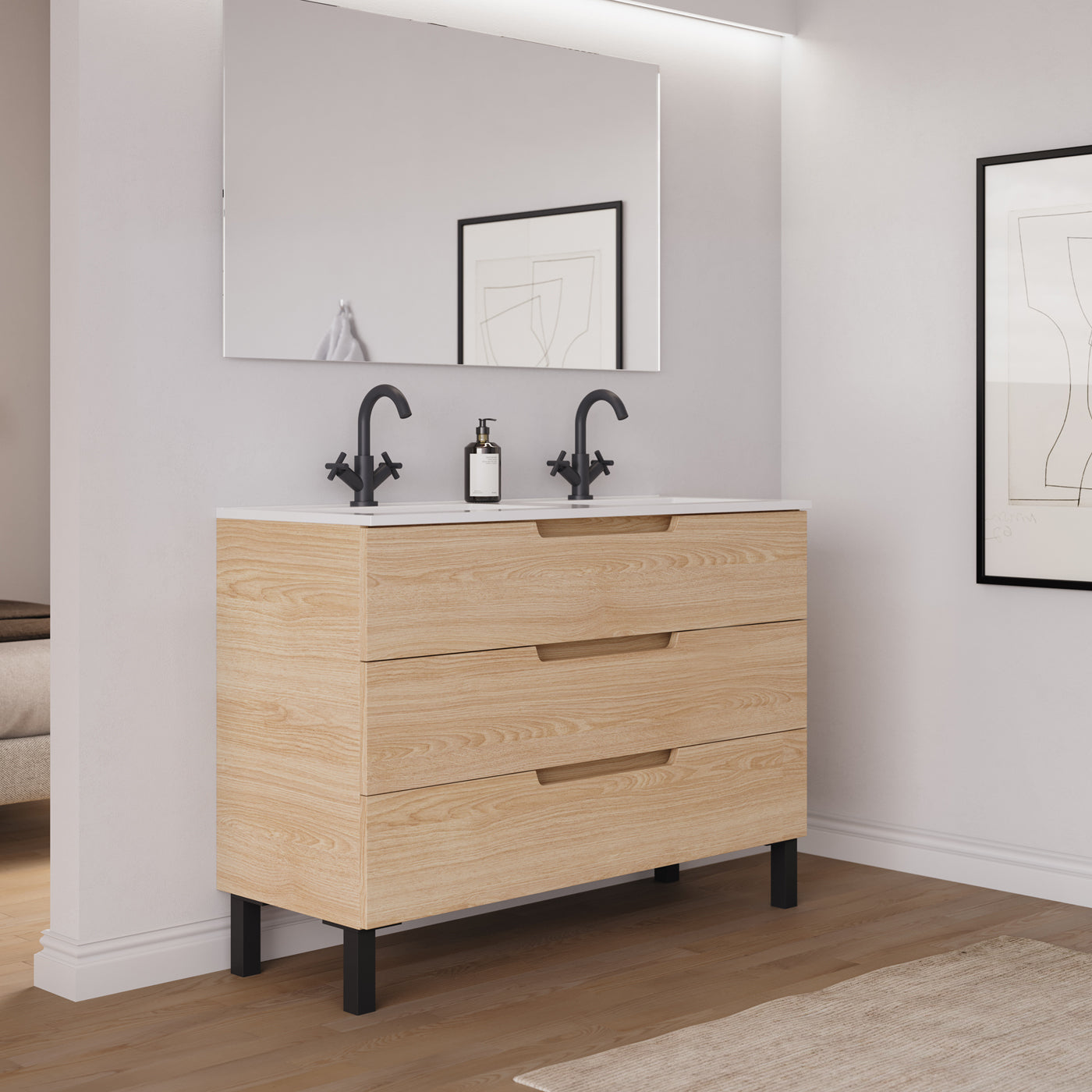 Ambiance Meuble salle de bain RIZA 120cm roble era double vasque vue profil