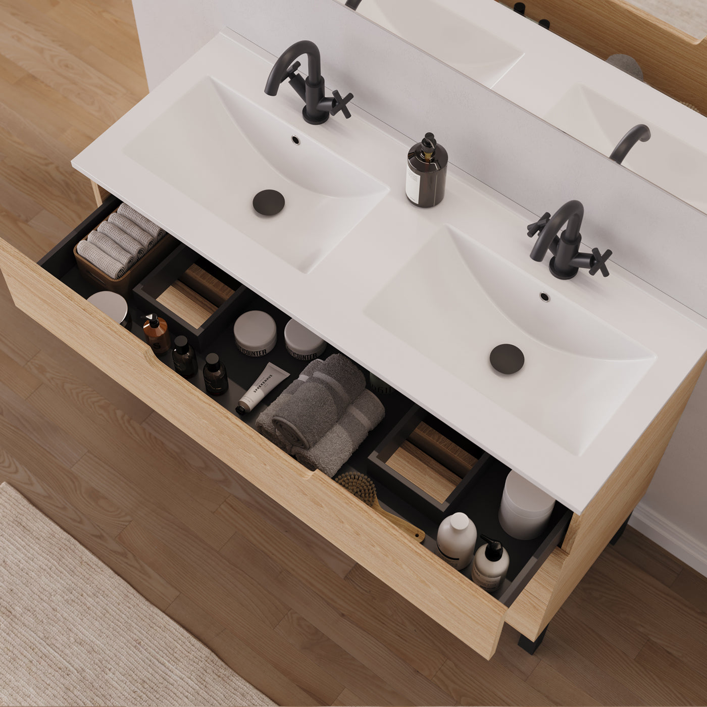 Meuble salle de bain RIZA 120cm roble era double vasque vue dessus