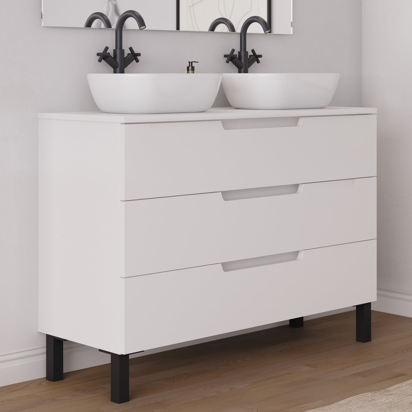 Meuble salle de bain RIZA 120cm blanc double vasque zeus vue côté