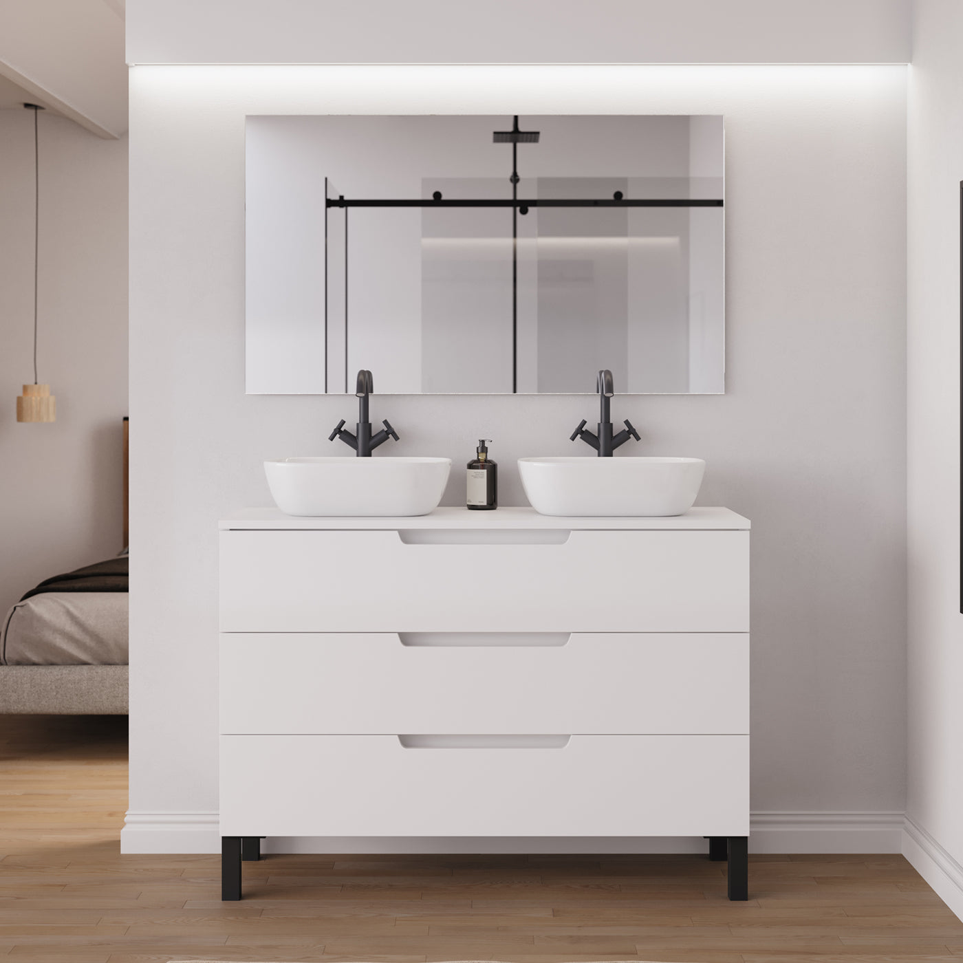 Ambiance Meuble salle de bain RIZA 120cm blanc double vasque zeus