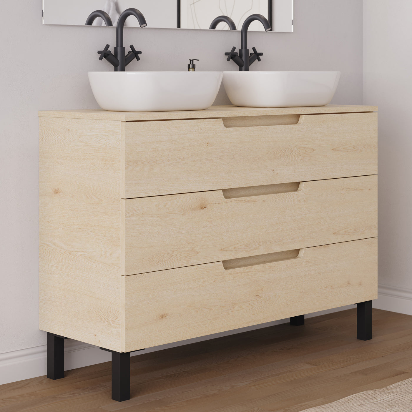 Meuble salle de bain RIZA 120cm calima double vasque zeus vue profil