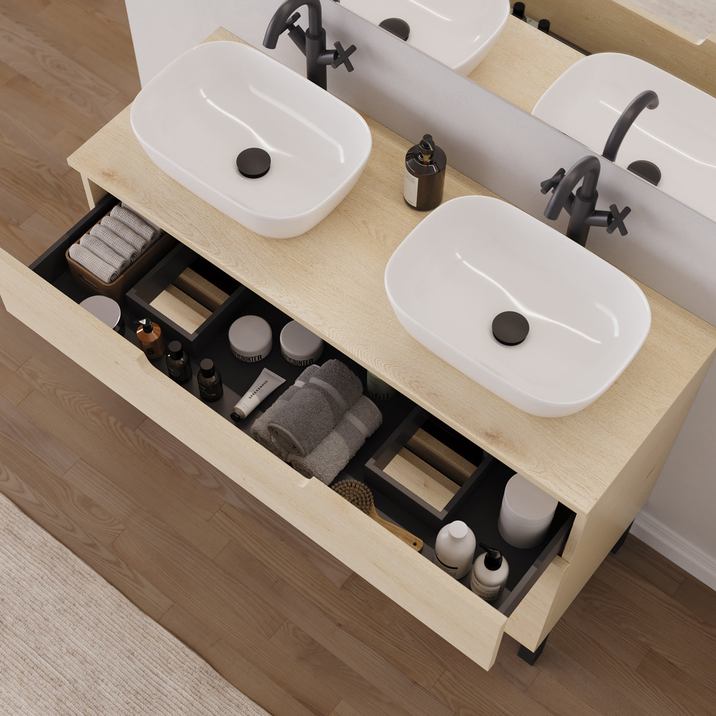 Meuble salle de bain RIZA 120cm calima double vasque zeus vue dessus