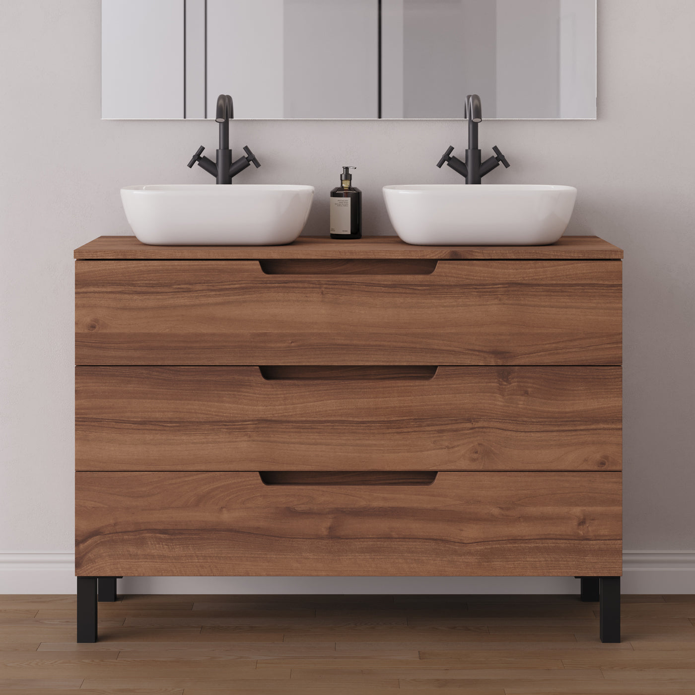 Meuble salle de bain RIZA 120cm noyer double vasque zeus