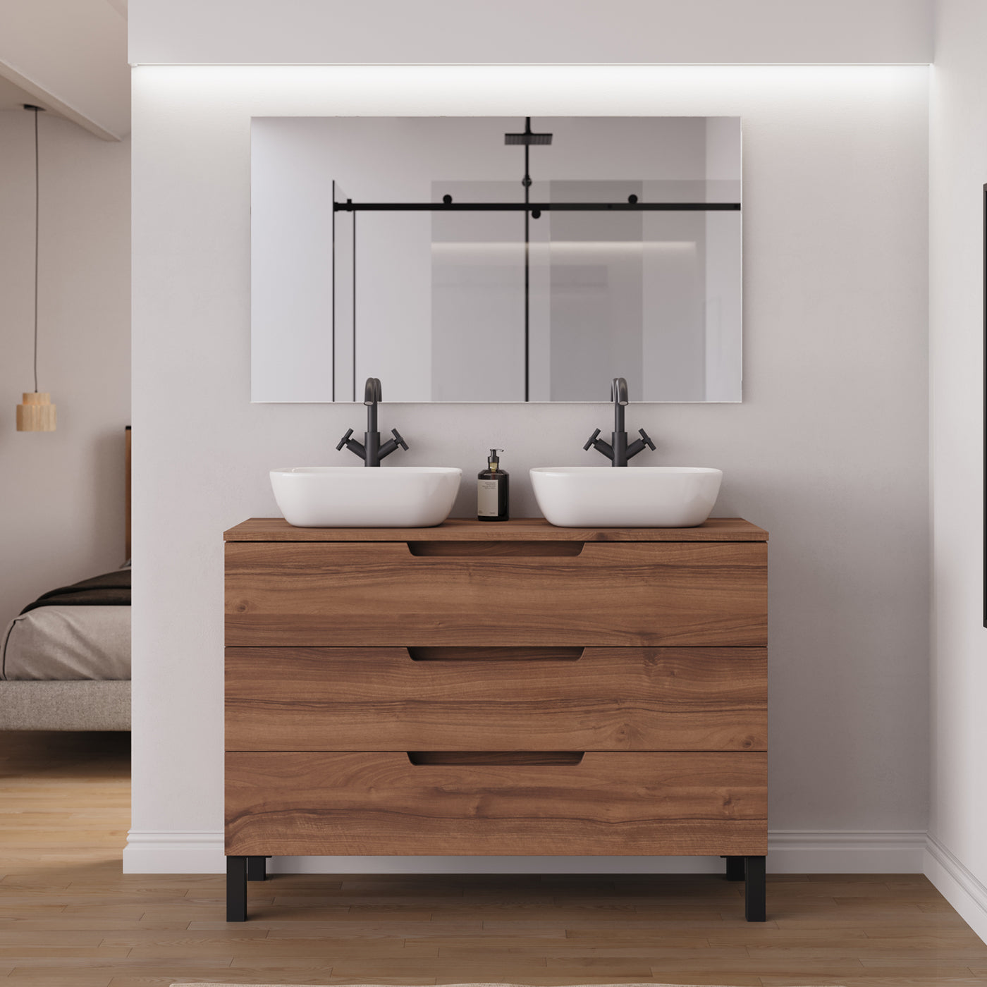 Ambiance Meuble salle de bain RIZA 120cm noyer double vasque zeus