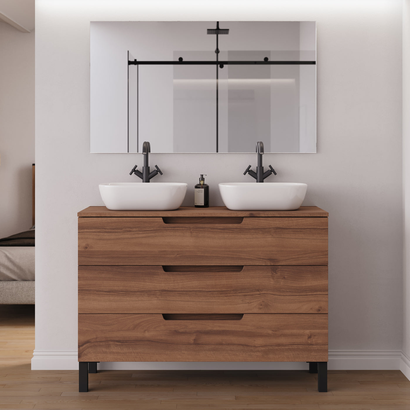 Meuble salle de bain RIZA 120cm noyer double vasque zeus miroir