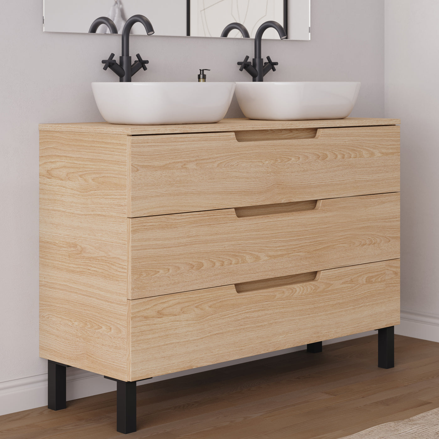 Meuble salle de bain RIZA 120cm roble era double vasque zeus vue profil