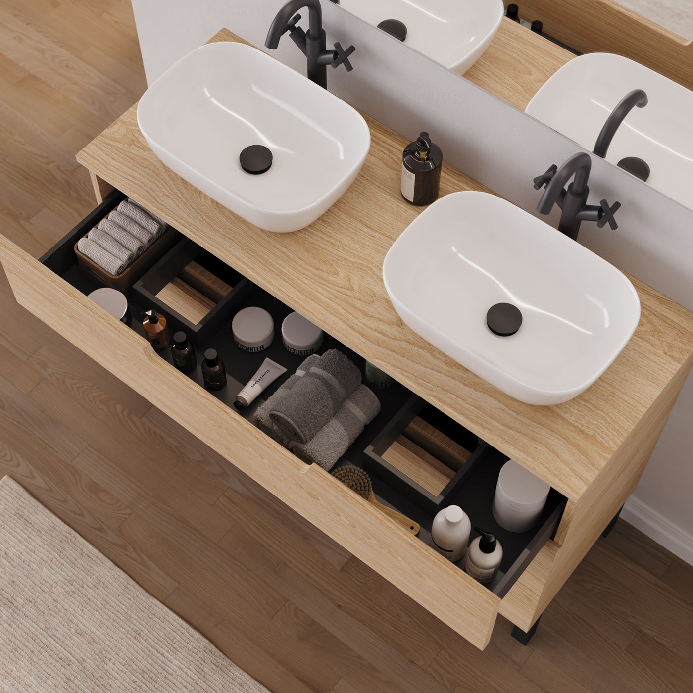 Meuble salle de bain RIZA 120cm roble era double vasque zeus vue dessus