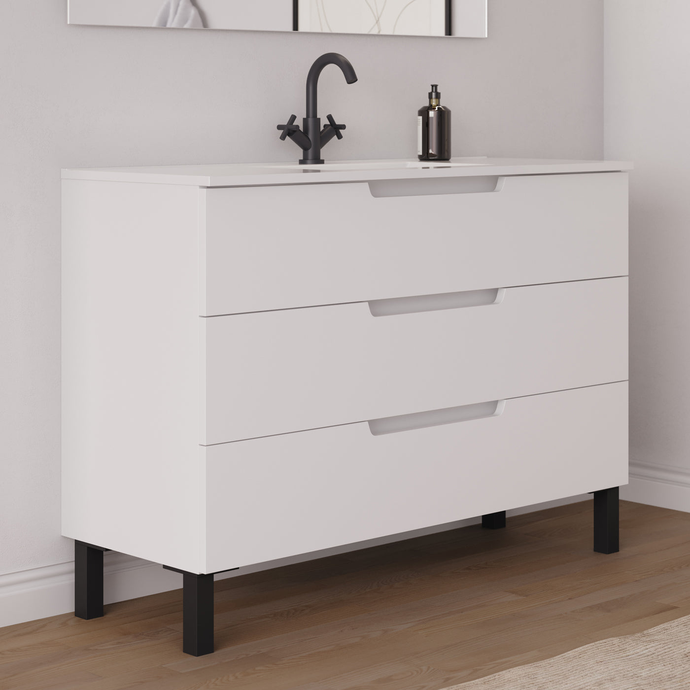 Meuble salle de bain RIZA 120cm blanc vue côté