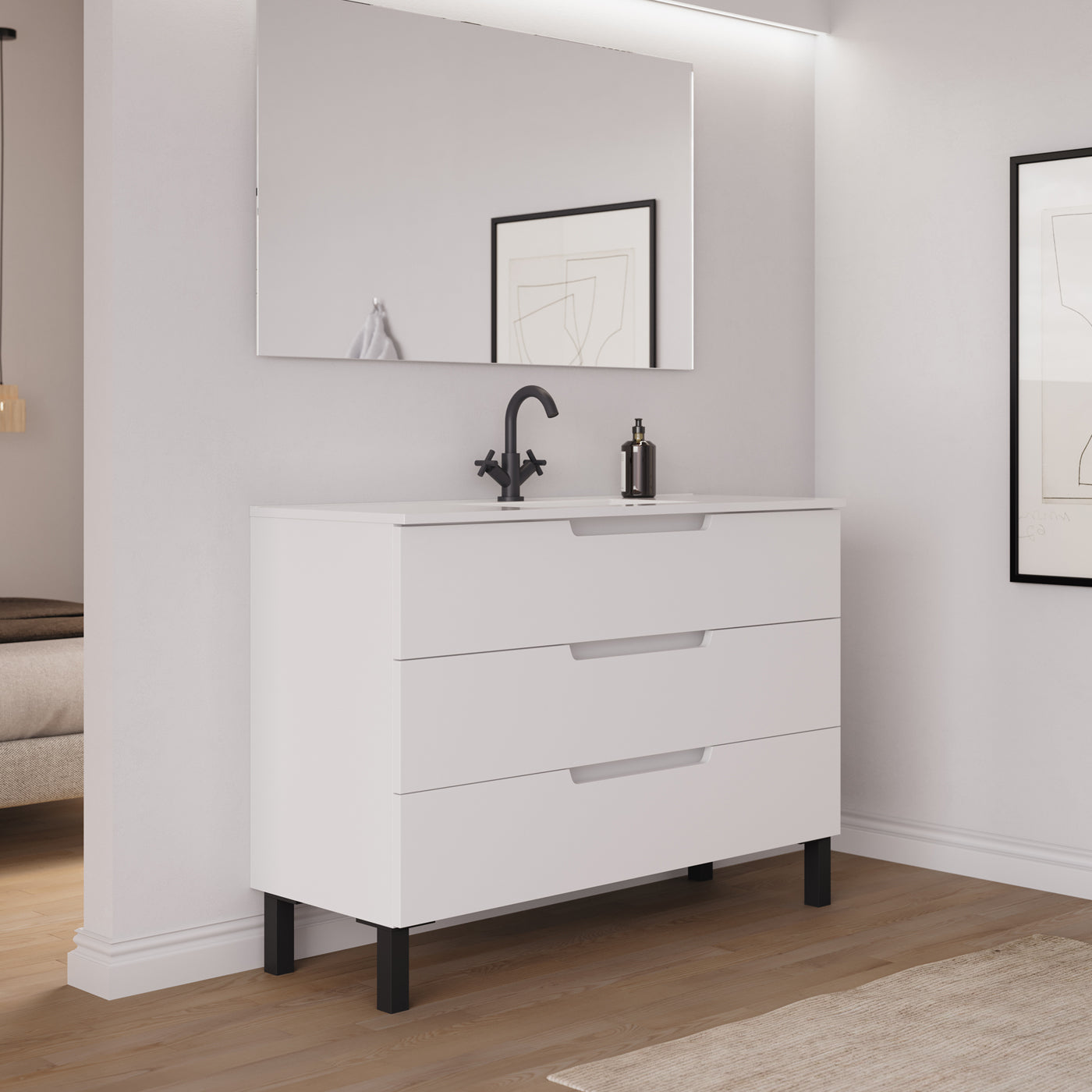 Ambiance Meuble salle de bain RIZA 120cm blanc vue profil