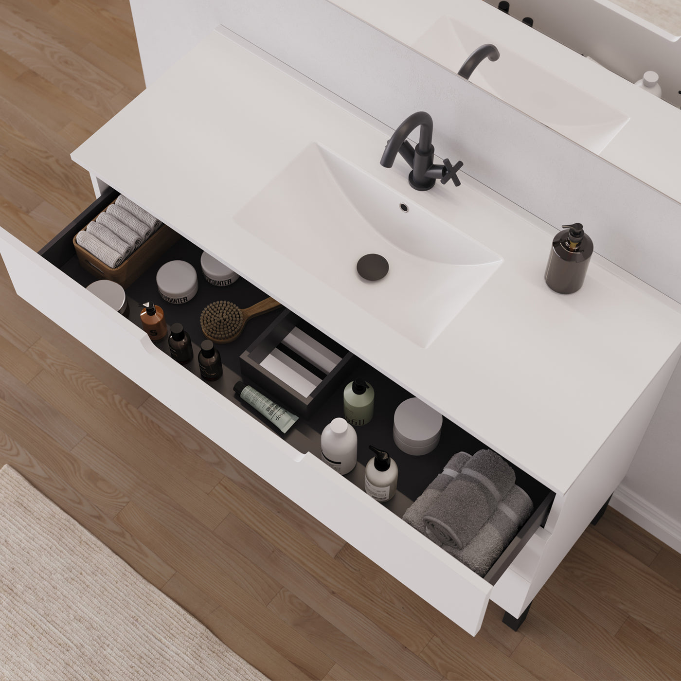 Meuble salle de bain RIZA 120cm blanc vue dessus