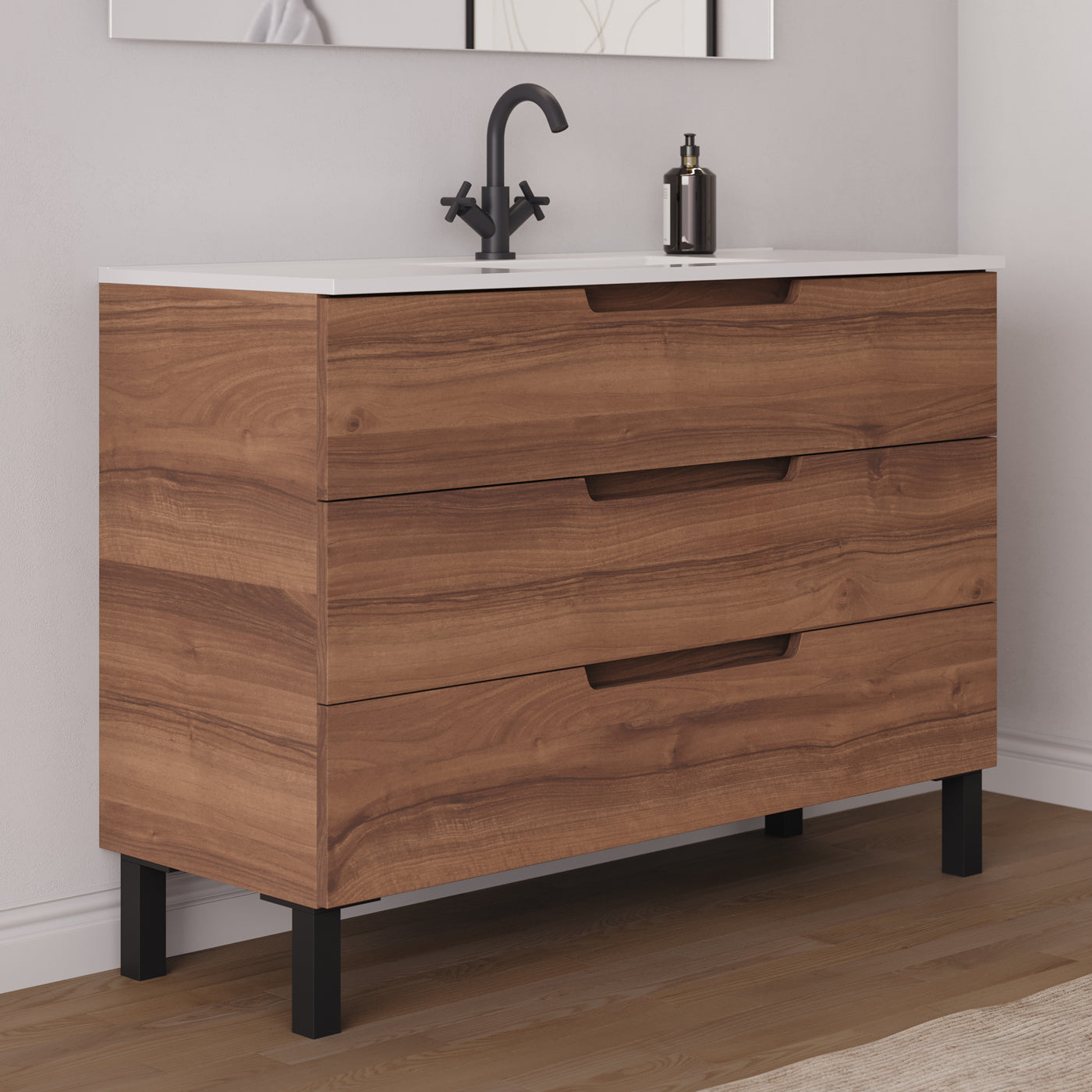 Meuble salle de bain RIZA 120cm noyer vue profil