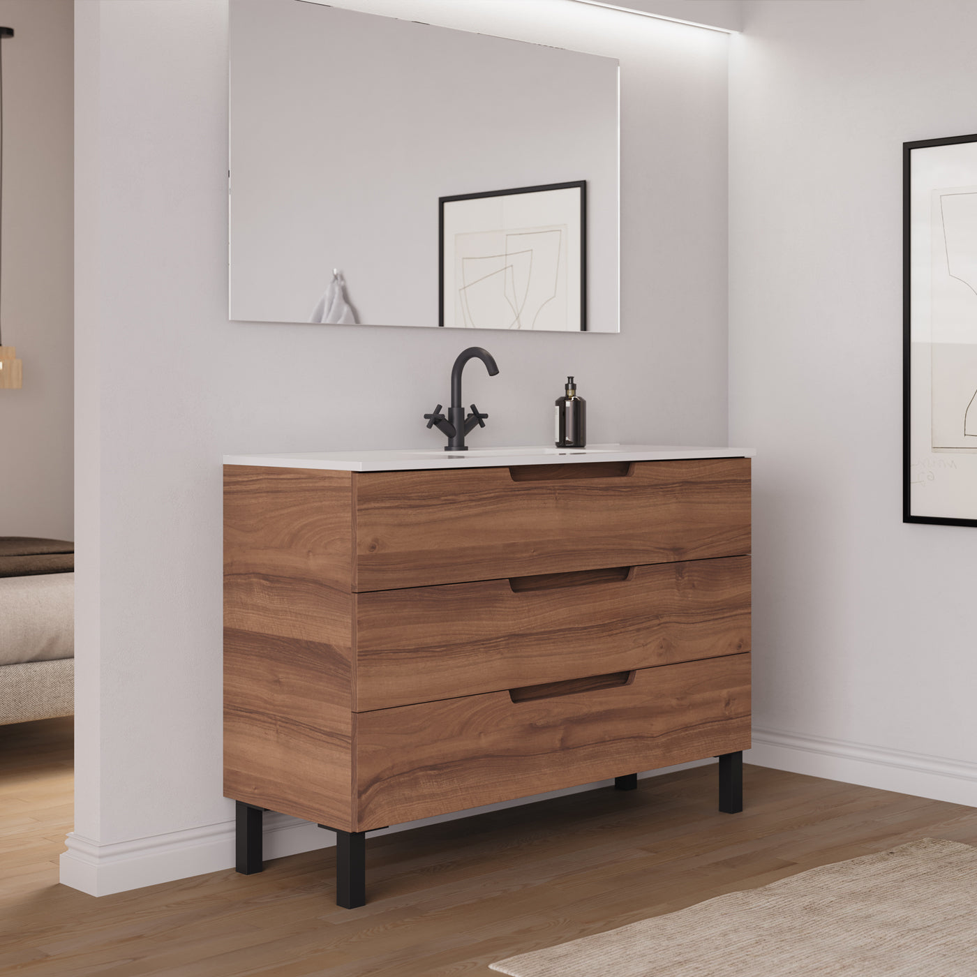 Ensemble Meuble salle de bain RIZA 120cm noyer vue profil