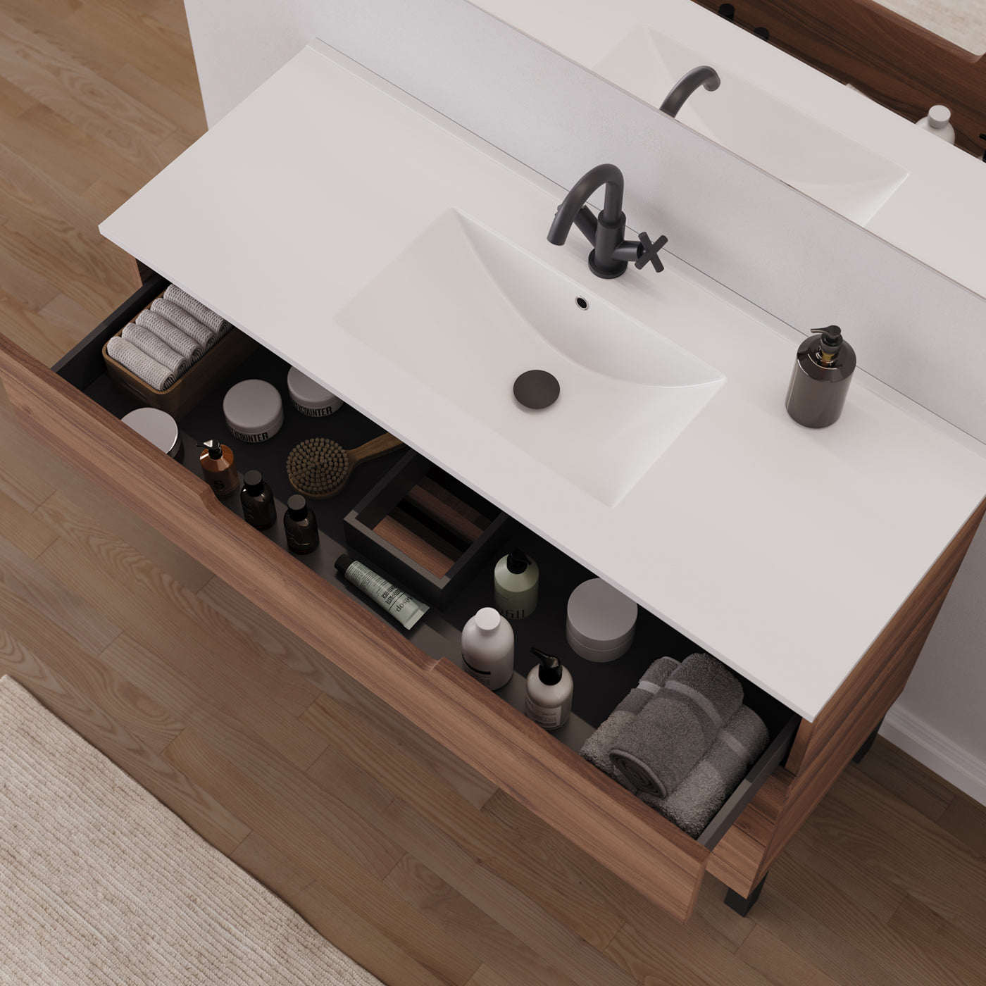 Meuble salle de bain RIZA 120cm noyer vue dessus